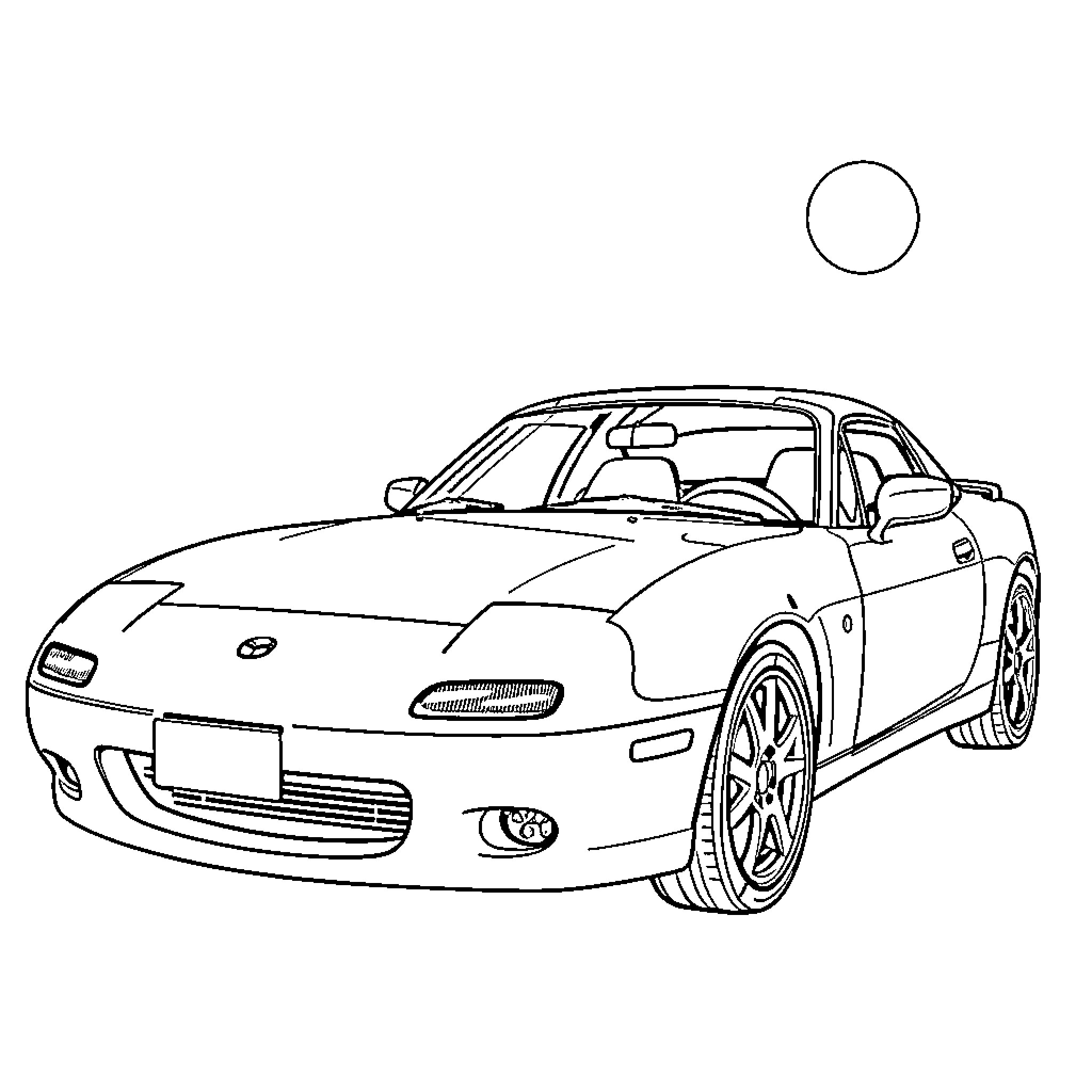 Mazda RX3 sports car on the road Coloring Page (free black-and-white line drawing printable PDF for all, from beginners to advanced learners, including children, teens, adults, and seniors)