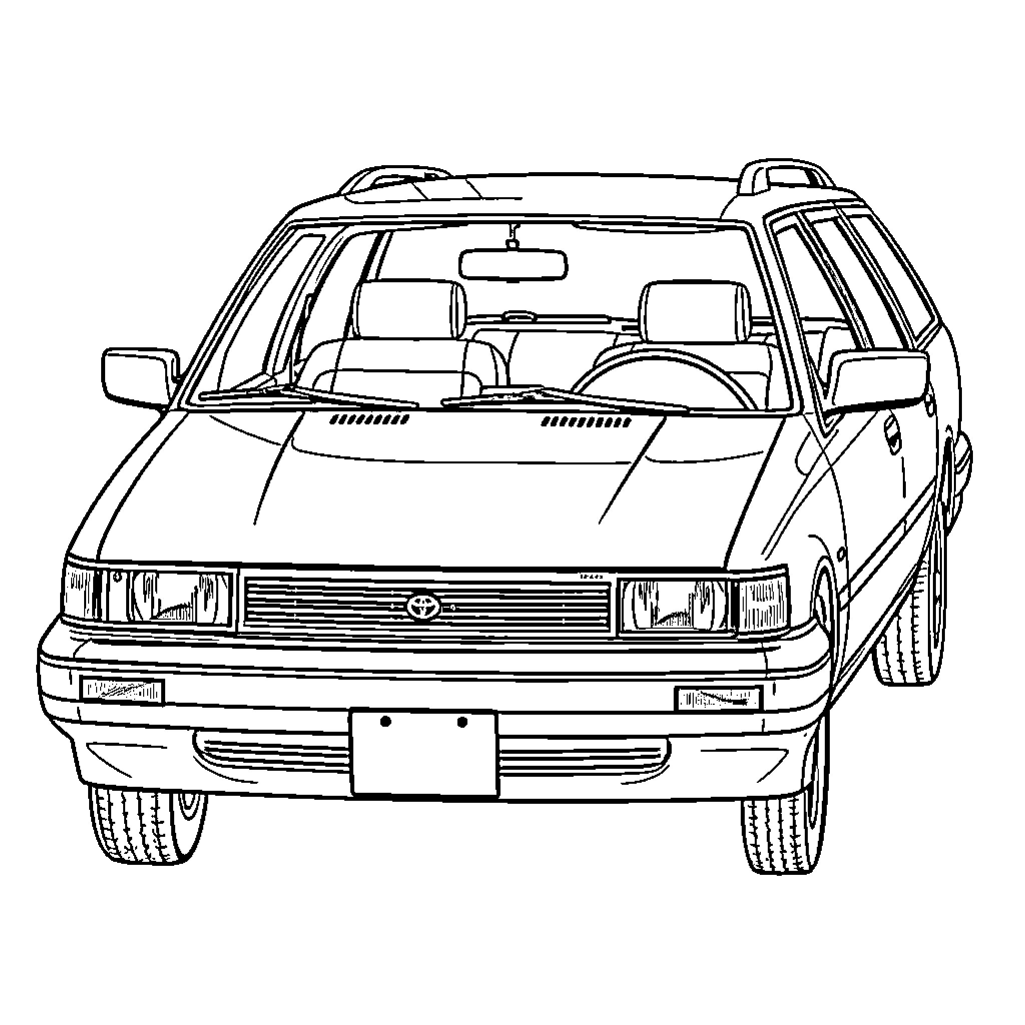 Corolla family sedan in line drawing Coloring Page (free black-and-white line drawing printable PDF for all, from beginners to advanced learners, including children, teens, adults, and seniors)