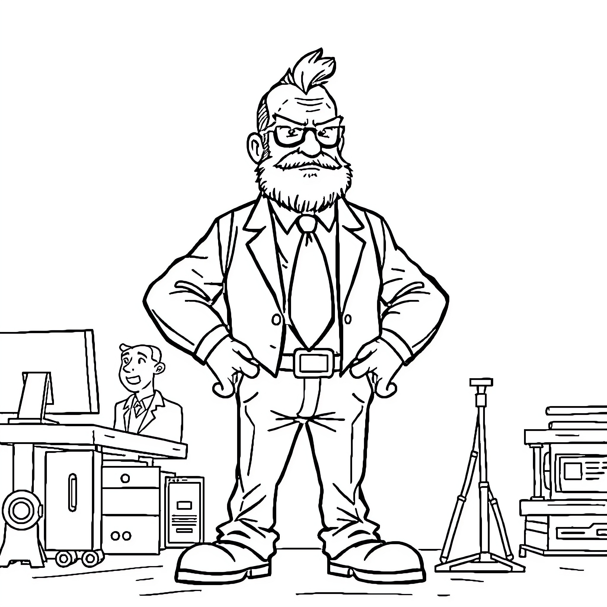 Boss Overseeing Operations at the Office Coloring Page (free black-and-white line drawing printable PDF for all, from beginners to advanced learners, including children, teens, adults, and seniors)