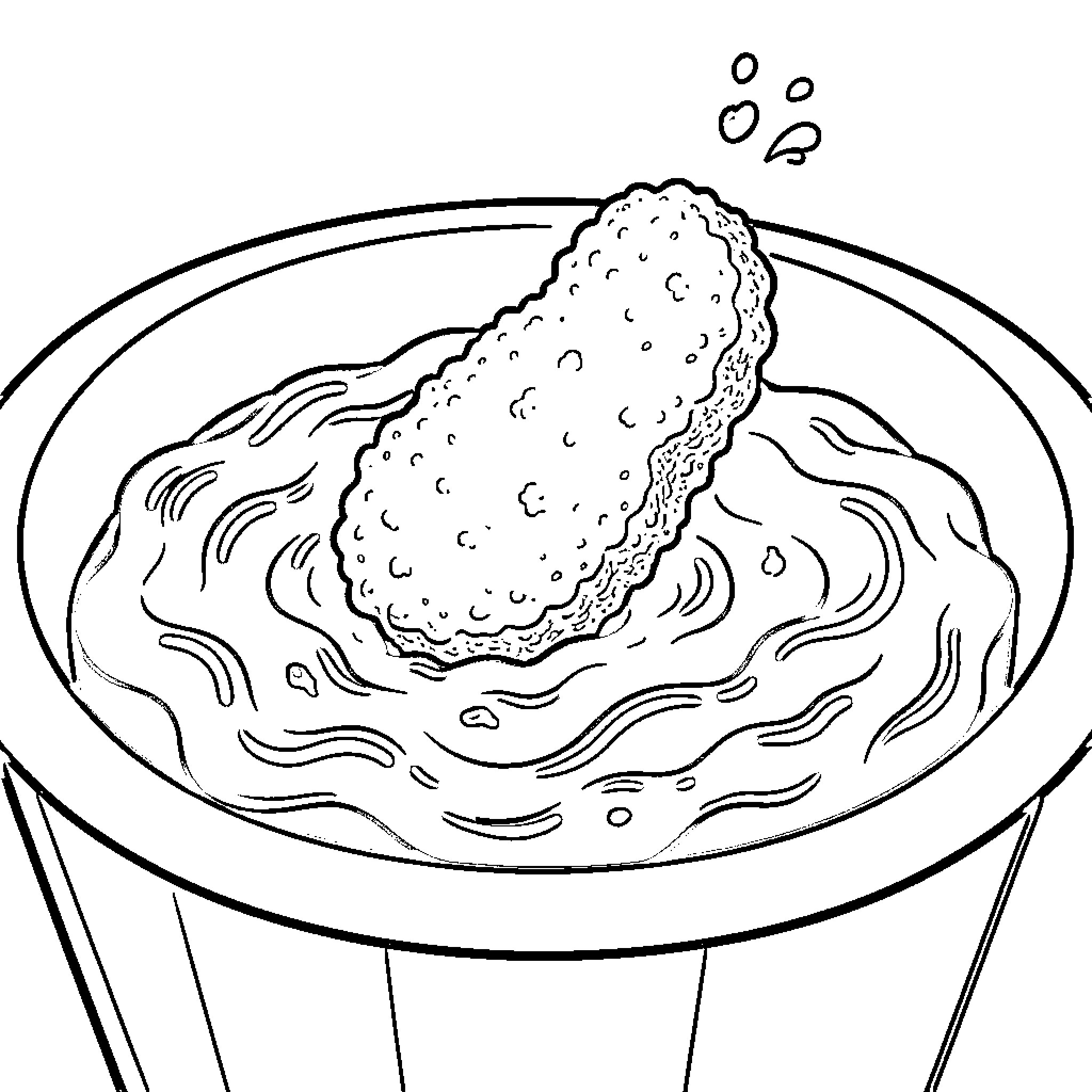 Chicken Nugget floating in boiling water Coloring Page (free black-and-white line drawing printable PDF for all, from beginners to advanced learners, including children, teens, adults, and seniors)