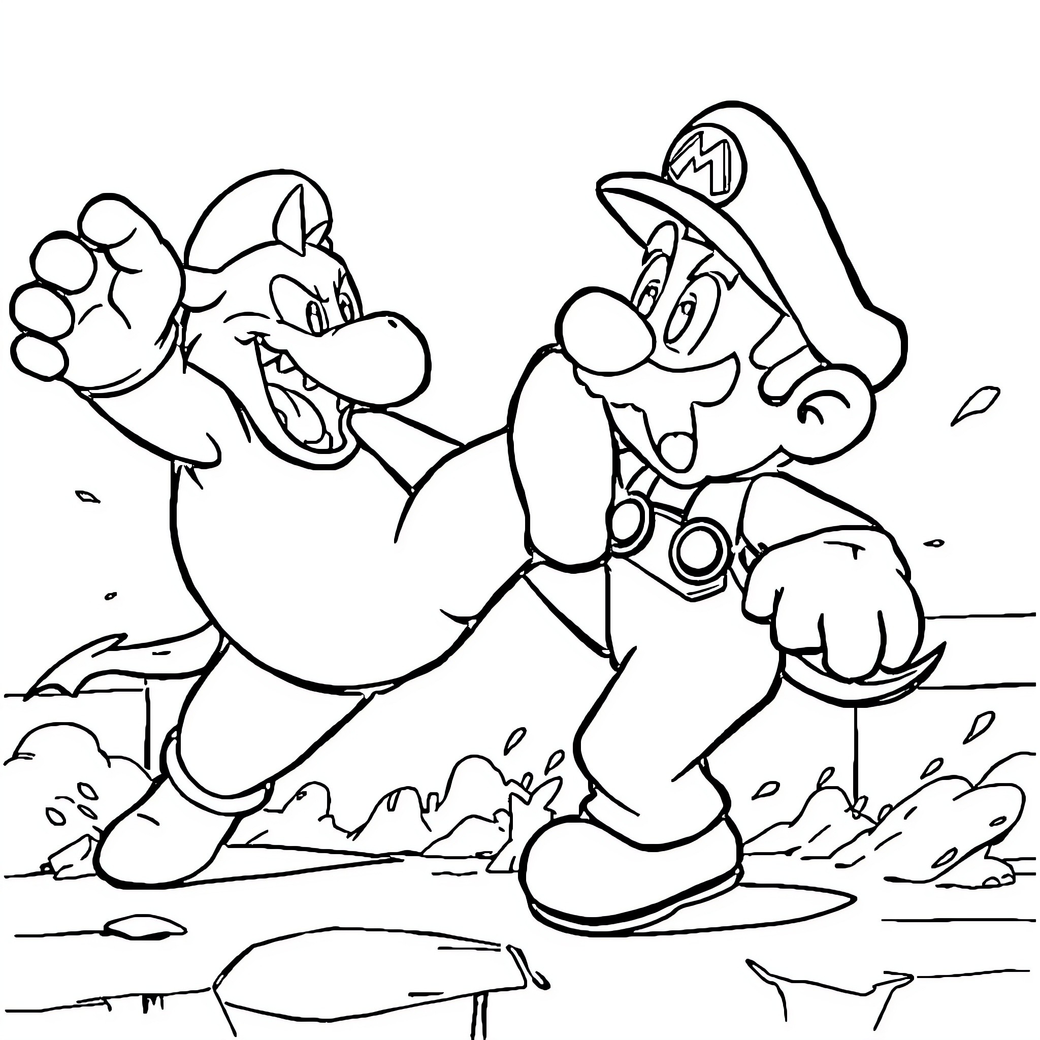 Dogman stomping through puddles in excitement Coloring Page (free black-and-white line drawing printable PDF for all, from beginners to advanced learners, including children, teens, adults, and seniors)