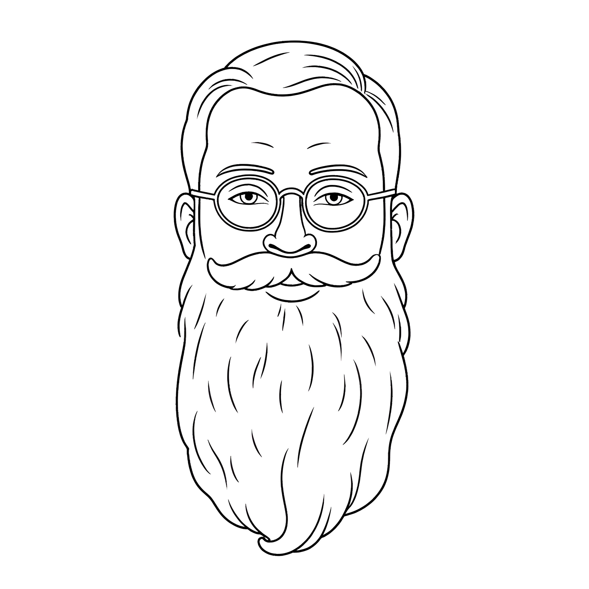 Man with Glasses and Beard Coloring Page (free black-and-white line drawing printable PDF for all, from beginners to advanced learners, including children, teens, adults, and seniors)