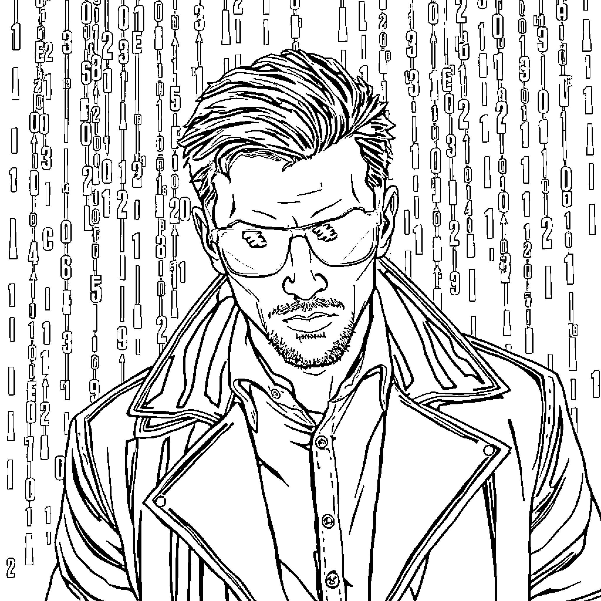 Charlie Kirk in a serious expression with a dark background Coloring Page (free black-and-white line drawing printable PDF for all, from beginners to advanced learners, including children, teens, adults, and seniors)