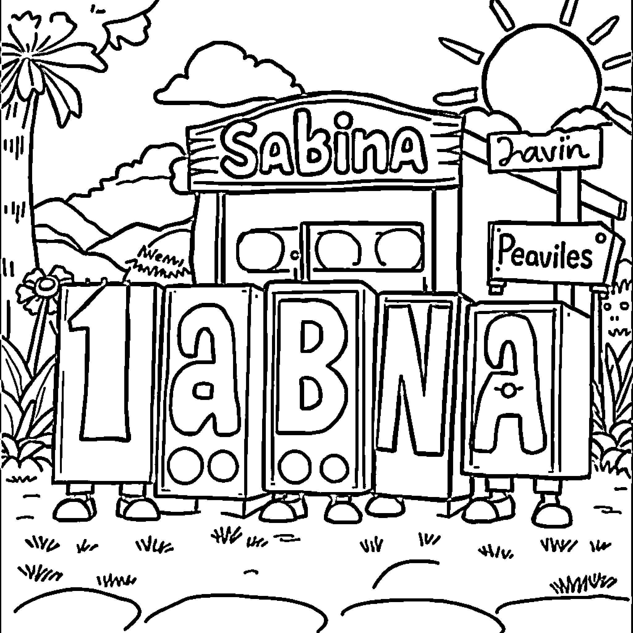 Numberblocks exploring a vibrant landscape Coloring Page (free black-and-white line drawing printable PDF for all, from beginners to advanced learners, including children, teens, adults, and seniors)