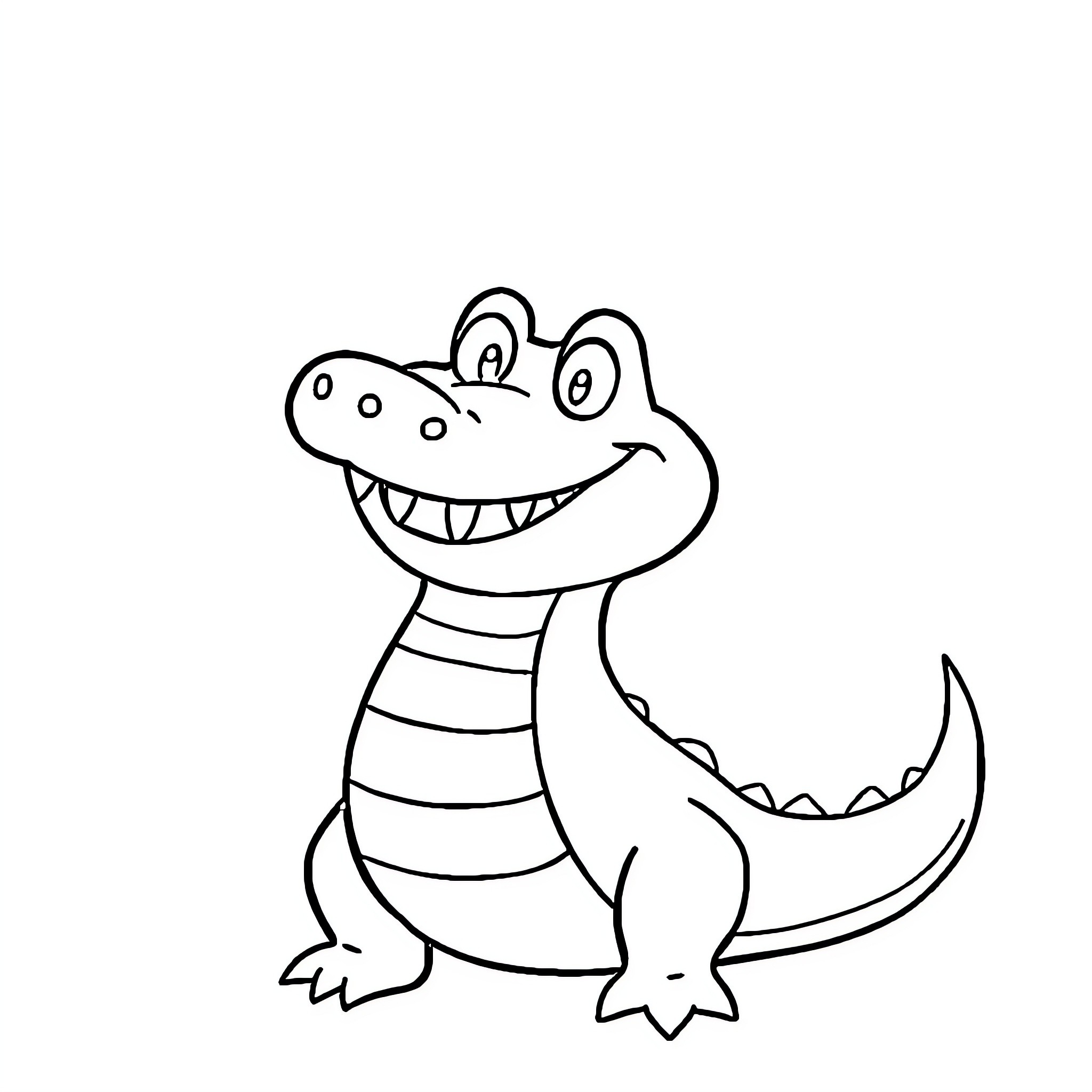 Crocodile smiling happily Coloring Page (free black-and-white line drawing printable PDF for all, from beginners to advanced learners, including children, teens, adults, and seniors)
