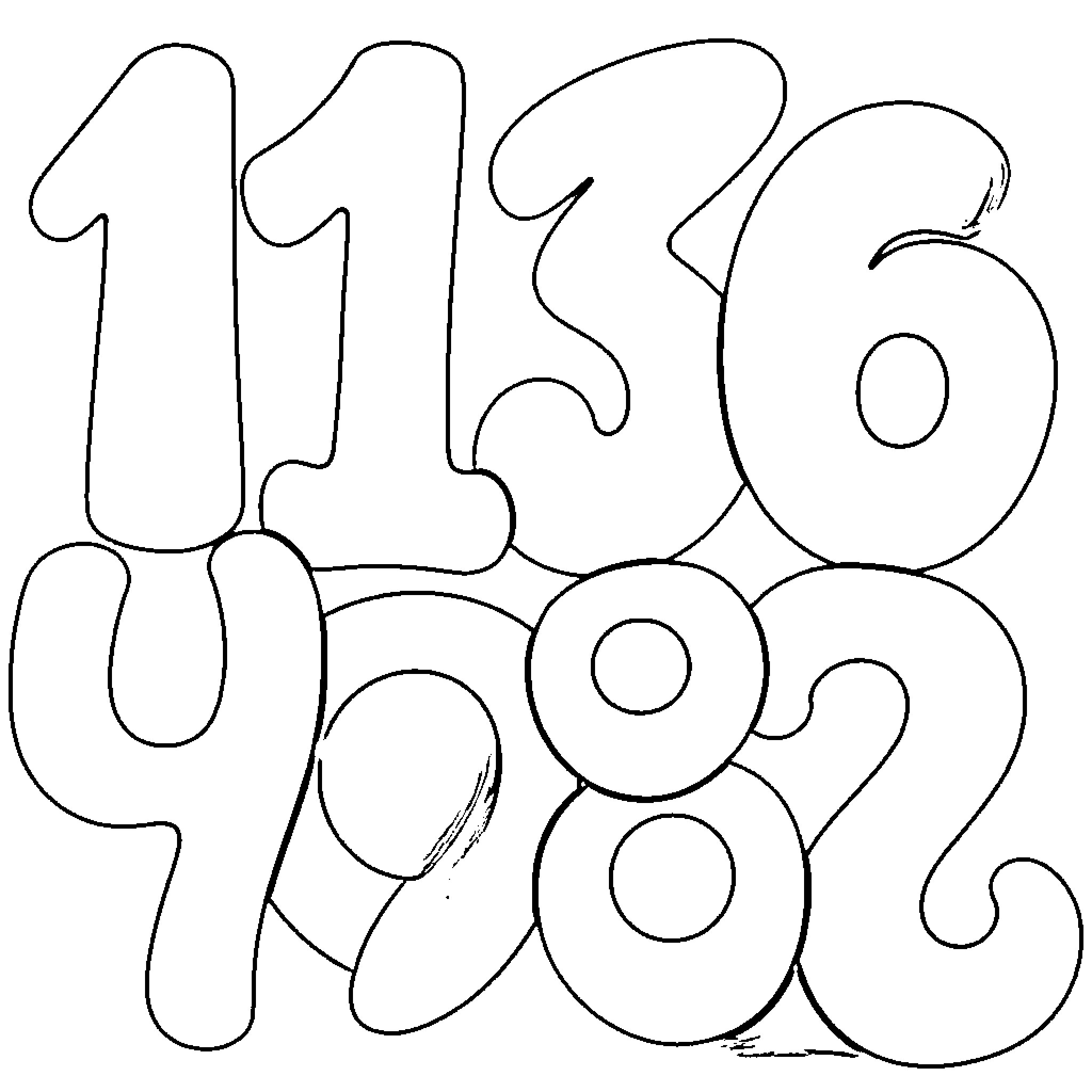 Numbers outlined in a playful way Coloring Page (free black-and-white line drawing printable PDF for all, from beginners to advanced learners, including children, teens, adults, and seniors)