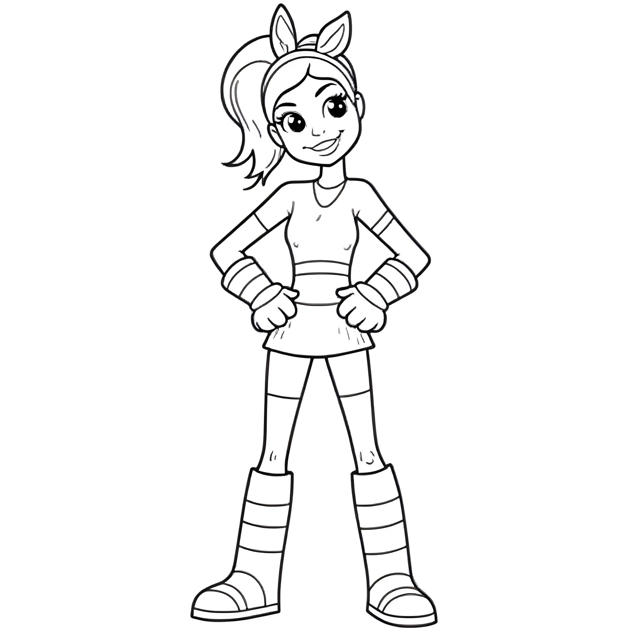 Bluey in Sporty Outfit Posing Confidently Coloring Page (free black-and-white line drawing printable PDF for all, from beginners to advanced learners, including children, teens, adults, and seniors)