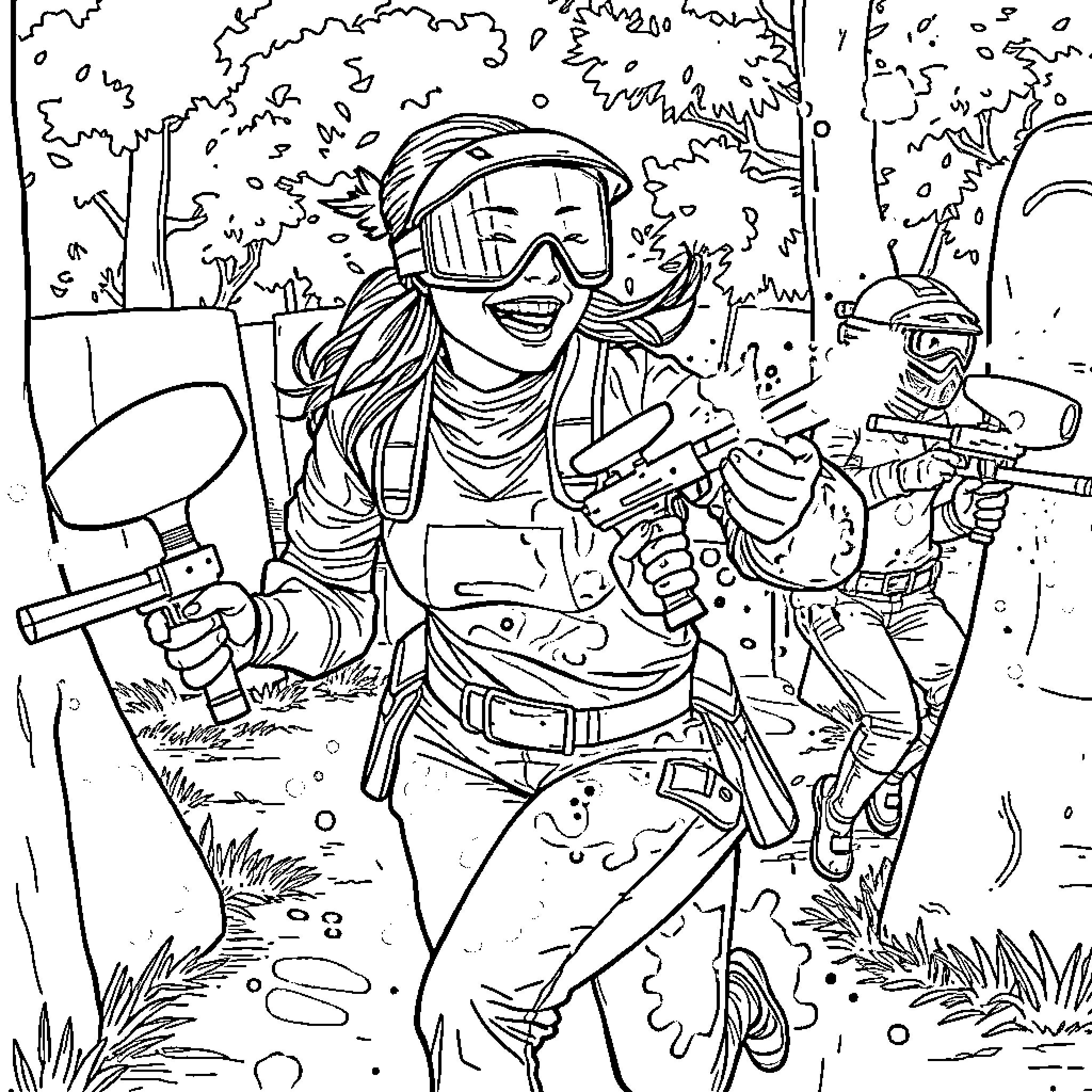 Woman engaged in outdoor adventure with equipment Coloring Page (free black-and-white line drawing printable PDF for all, from beginners to advanced learners, including children, teens, adults, and seniors)