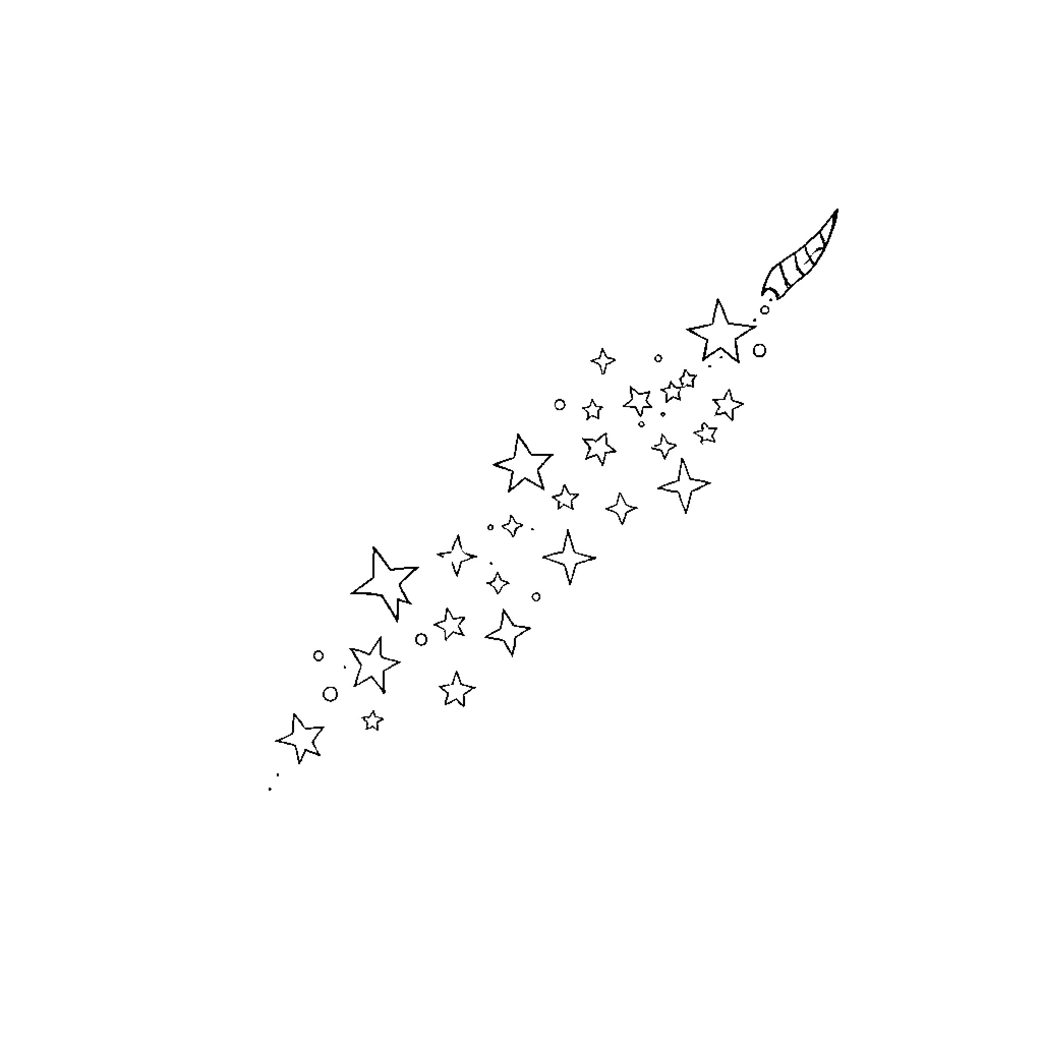 Hoja of stars dancing across the sky Coloring Page (free black-and-white line drawing printable PDF for all, from beginners to advanced learners, including children, teens, adults, and seniors)