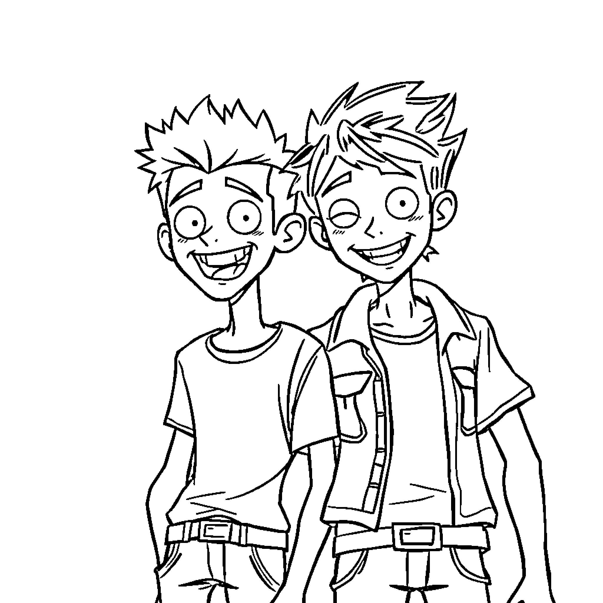 Zed and Addison playing together cheerfully Coloring Page (free black-and-white line drawing printable PDF for all, from beginners to advanced learners, including children, teens, adults, and seniors)