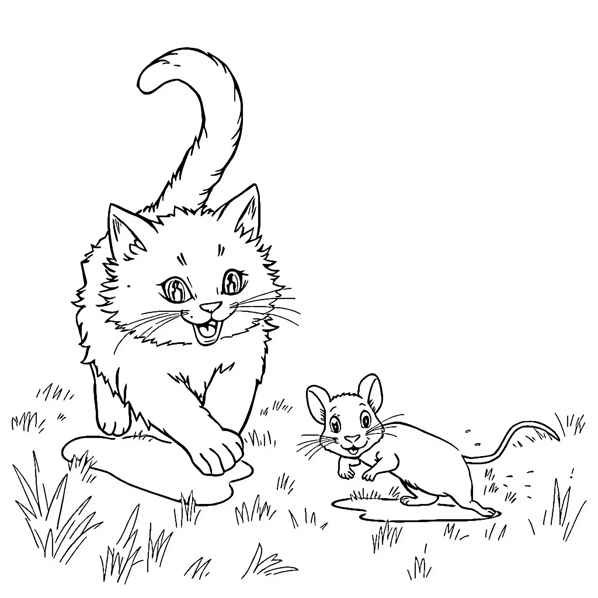 Mouse friends explore the outdoors happily Coloring Page (free black-and-white line drawing printable PDF for all, from beginners to advanced learners, including children, teens, adults, and seniors)