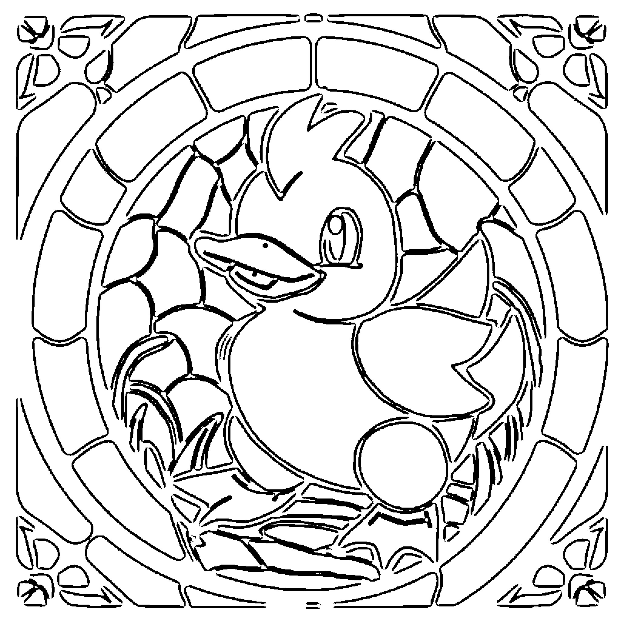 Psyduck swimming in a colorful pond Coloring Page (free black-and-white line drawing printable PDF for all, from beginners to advanced learners, including children, teens, adults, and seniors)