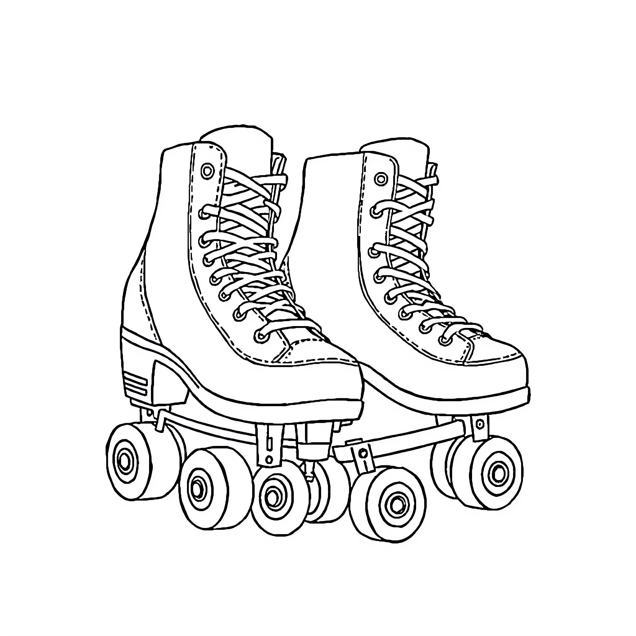 Patín - Retro Roller Skates with Fun Wheels Coloring Page (free black-and-white line drawing printable PDF for all, from beginners to advanced learners, including children, teens, adults, and seniors)