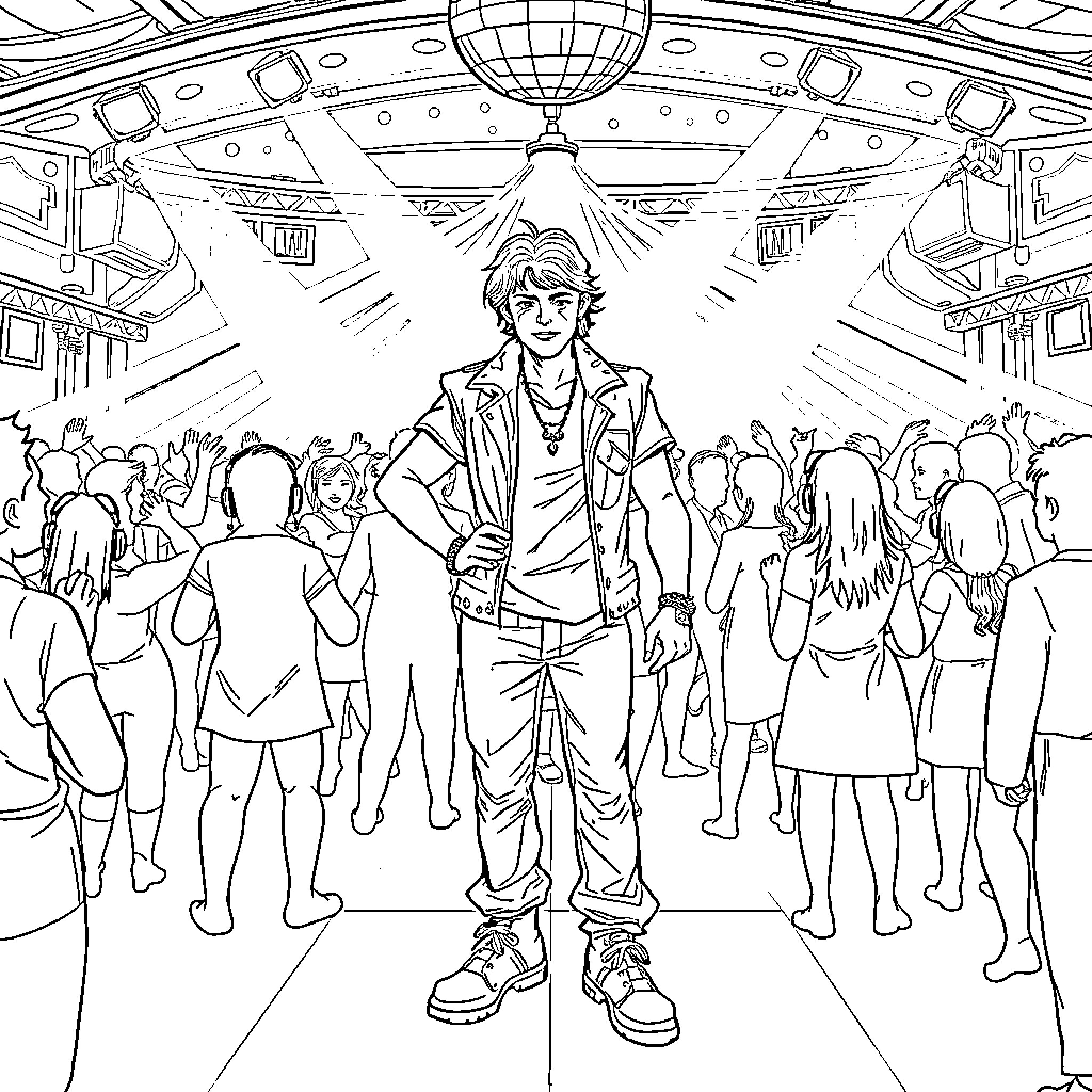 Varian Wrynn Standing Amidst a Crowd Coloring Page (free black-and-white line drawing printable PDF for all, from beginners to advanced learners, including children, teens, adults, and seniors)
