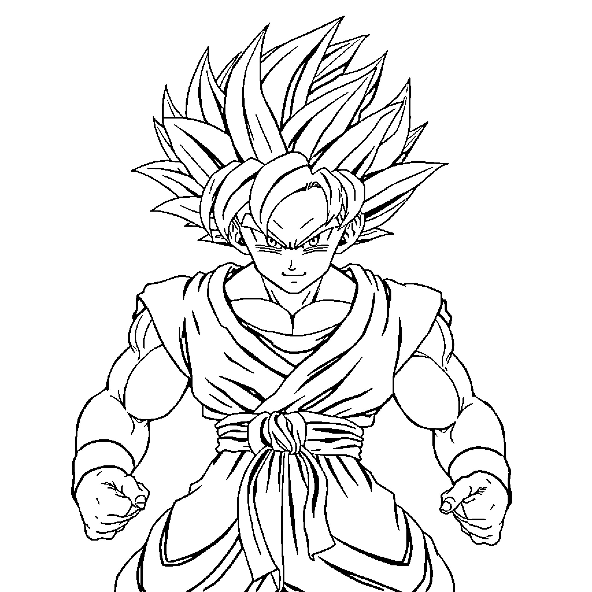 Sangoku warrior with fierce expression and spiked hair Coloring Page (free black-and-white line drawing printable PDF for all, from beginners to advanced learners, including children, teens, adults, and seniors)