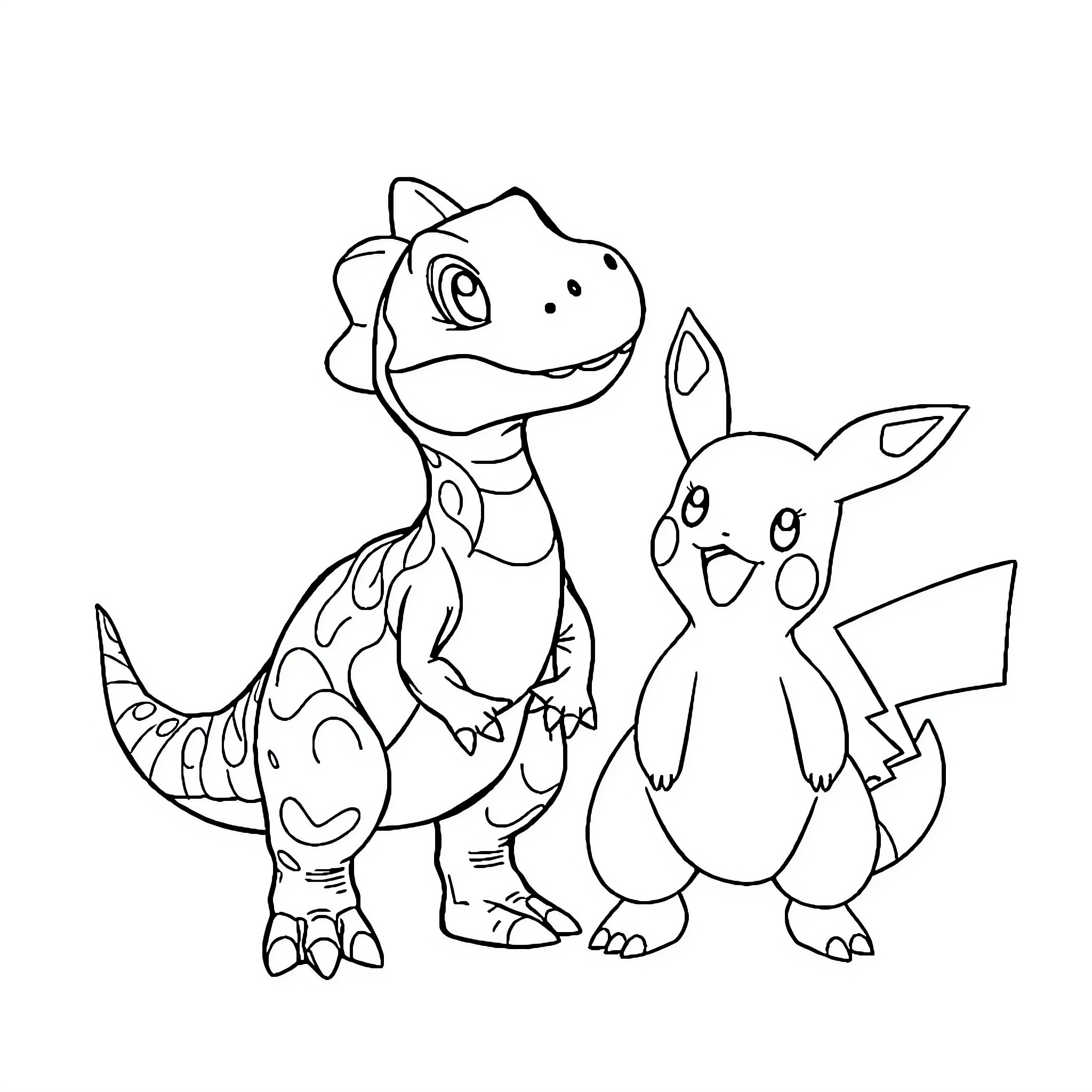Dinosaur friends exploring together Coloring Page (free black-and-white line drawing printable PDF for all, from beginners to advanced learners, including children, teens, adults, and seniors)