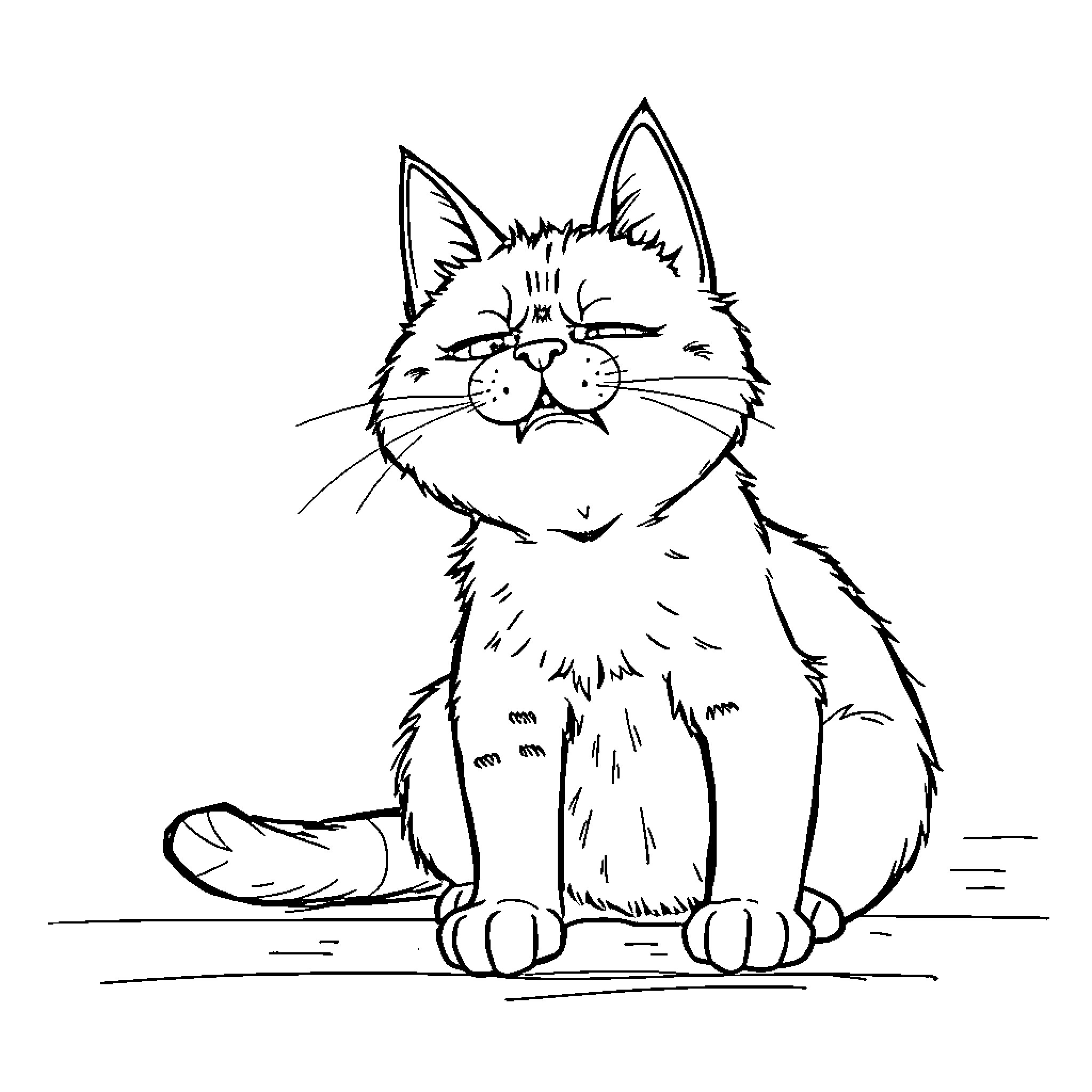 Cat enjoying a peaceful moment Coloring Page (free black-and-white line drawing printable PDF for all, from beginners to advanced learners, including children, teens, adults, and seniors)