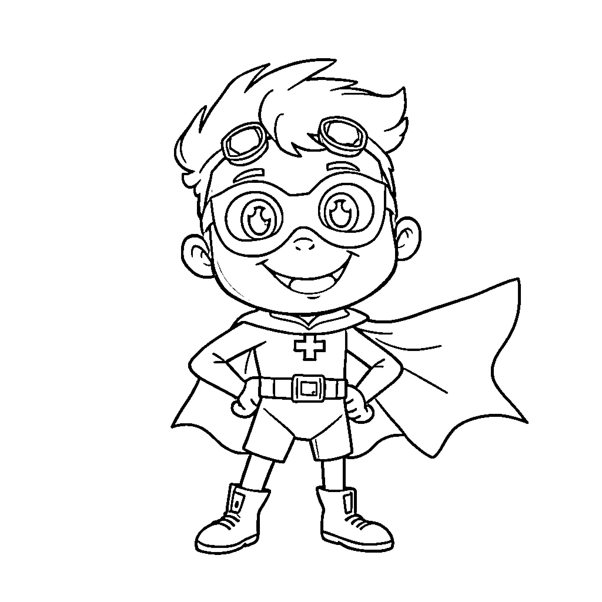 Bluey as a Superhero in Imaginative Play Coloring Page (free black-and-white line drawing printable PDF for all, from beginners to advanced learners, including children, teens, adults, and seniors)