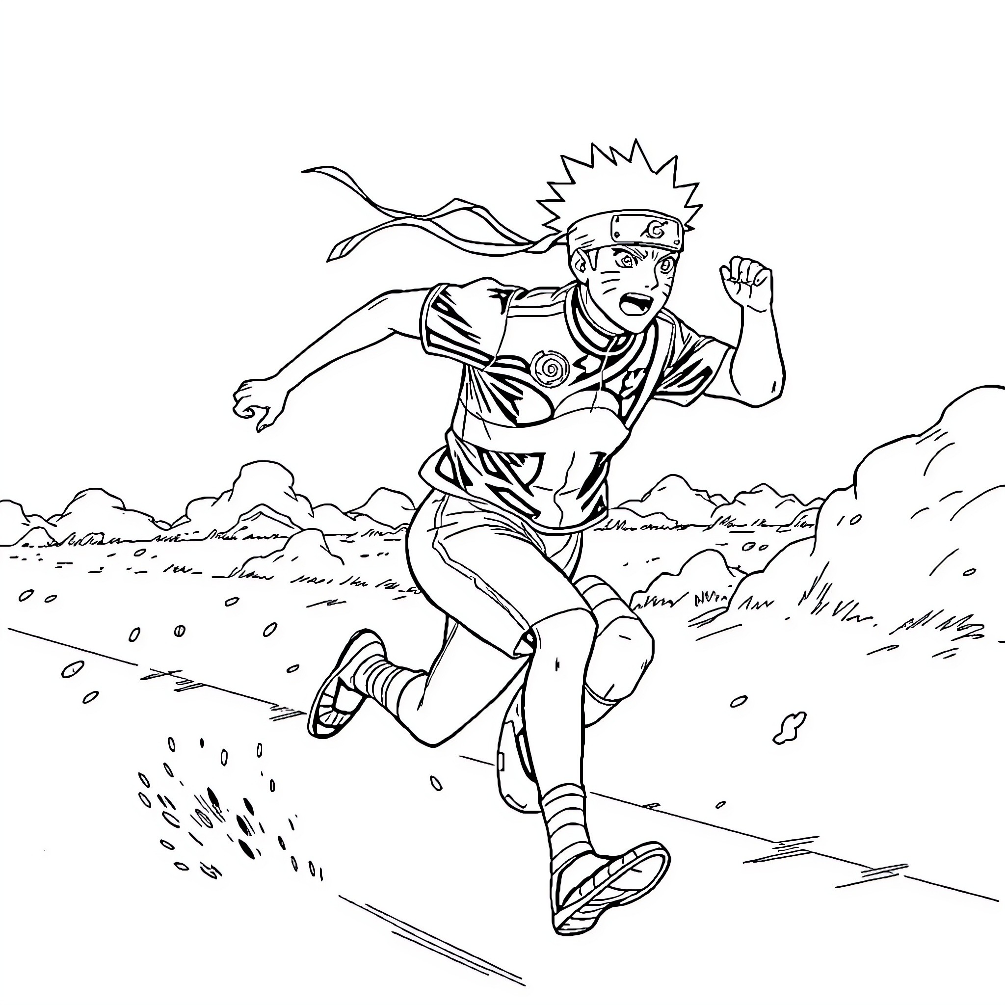 Mbappe running excitedly in the field Coloring Page (free black-and-white line drawing printable PDF for all, from beginners to advanced learners, including children, teens, adults, and seniors)