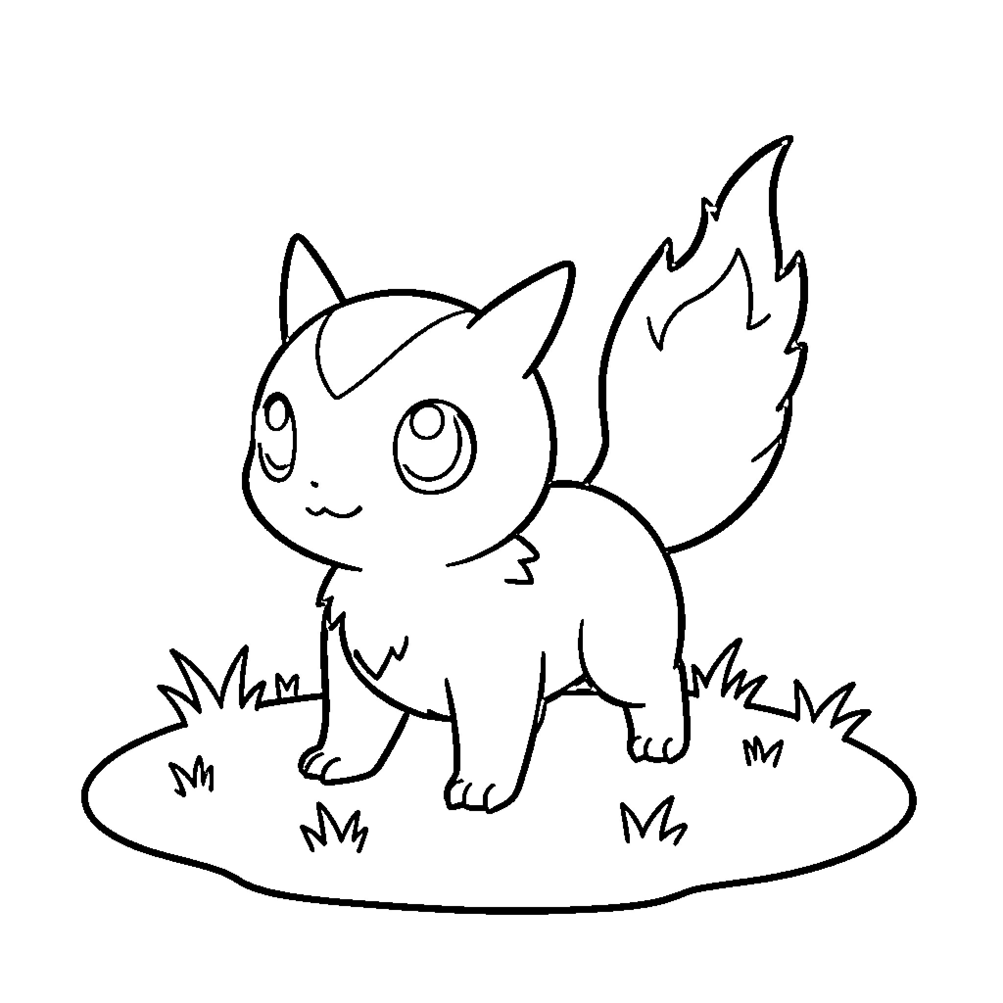 Cyndaquil standing alertly on a patch of grass Coloring Page (free black-and-white line drawing printable PDF for all, from beginners to advanced learners, including children, teens, adults, and seniors)