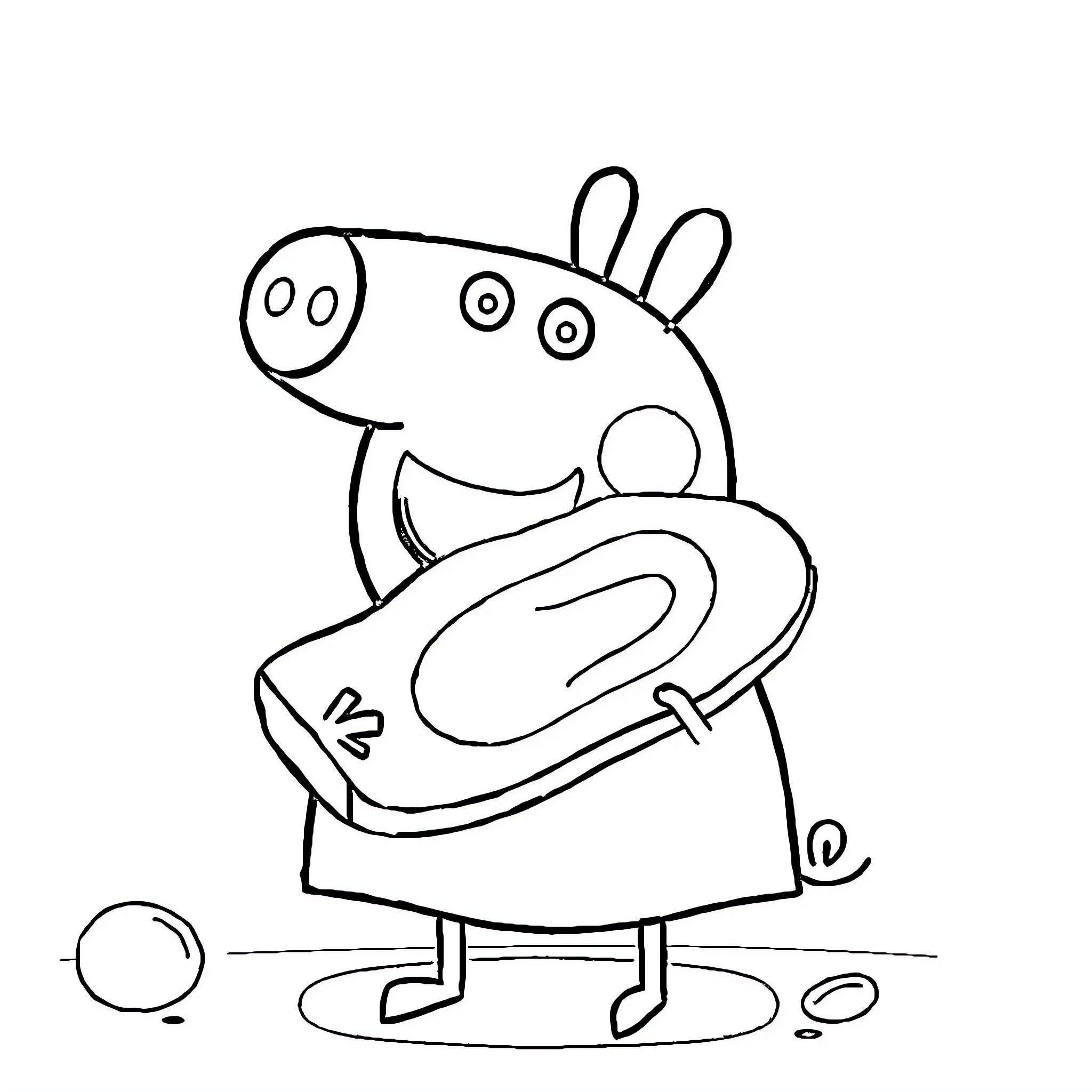 Peppa Pig playing with toys happily Coloring Page (free black-and-white line drawing printable PDF for all, from beginners to advanced learners, including children, teens, adults, and seniors)