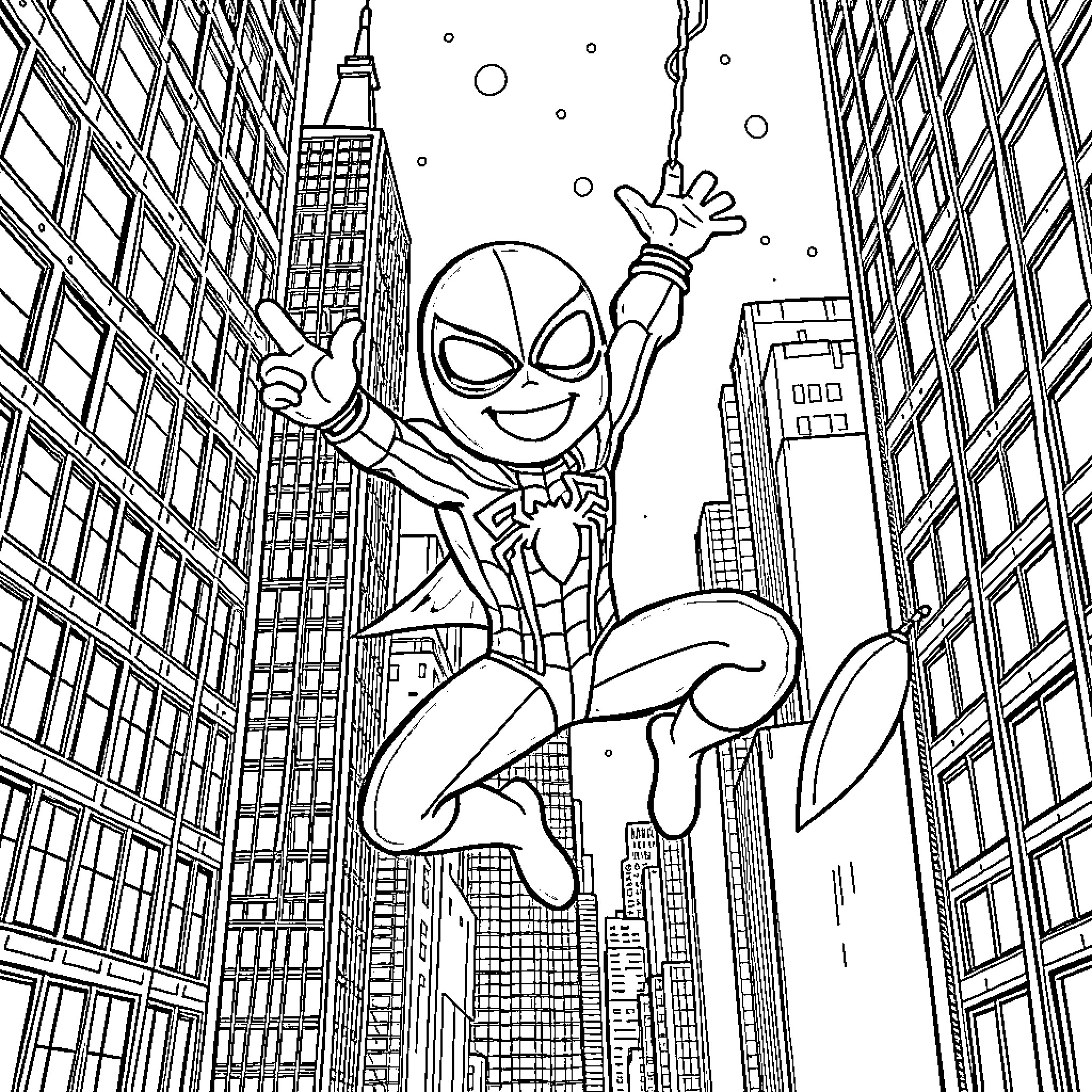 Bluey's Thrilling City Adventure Coloring Page (free black-and-white line drawing printable PDF for all, from beginners to advanced learners, including children, teens, adults, and seniors)