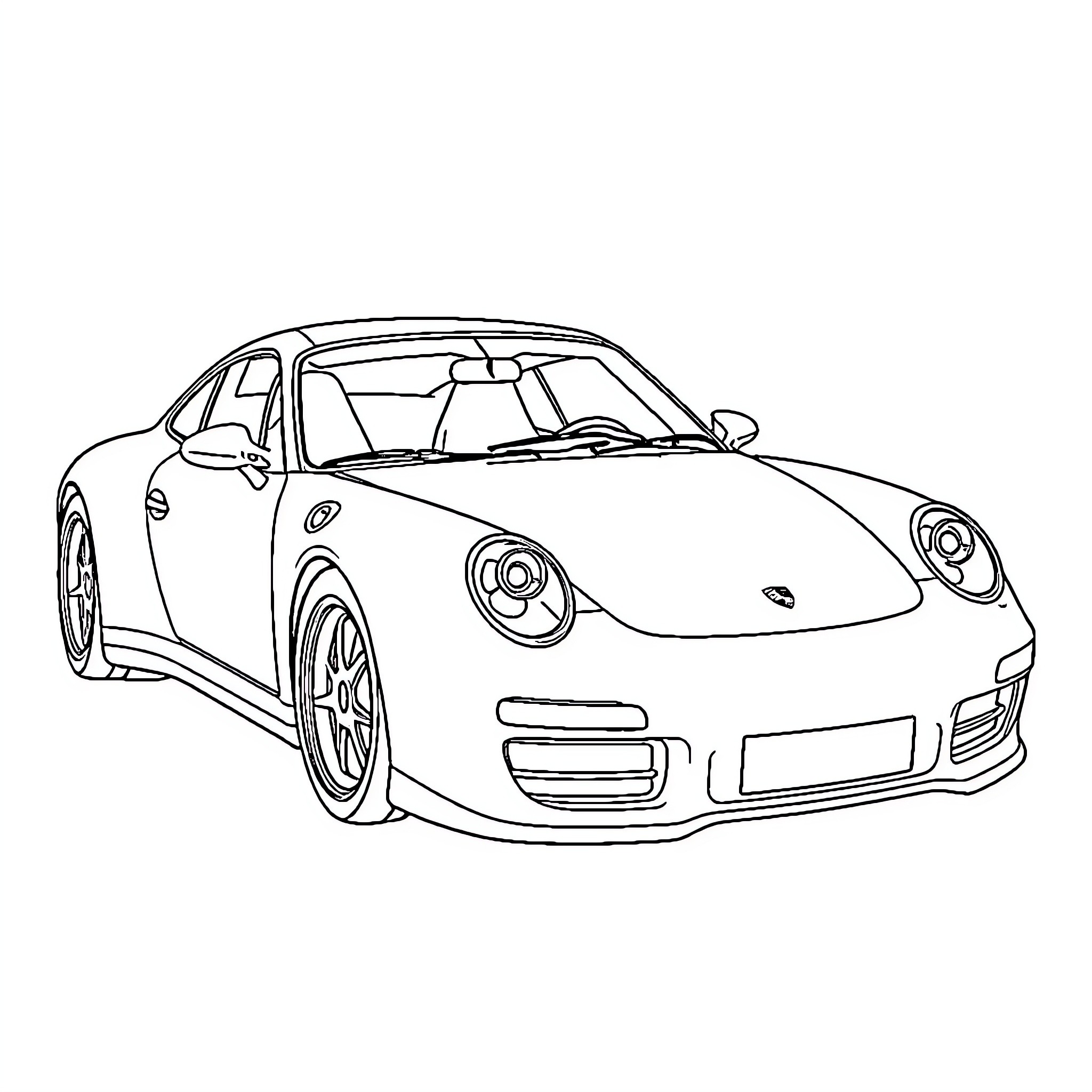 Porsche sports car in detailed outline illustration Coloring Page (free black-and-white line drawing printable PDF for all, from beginners to advanced learners, including children, teens, adults, and seniors)
