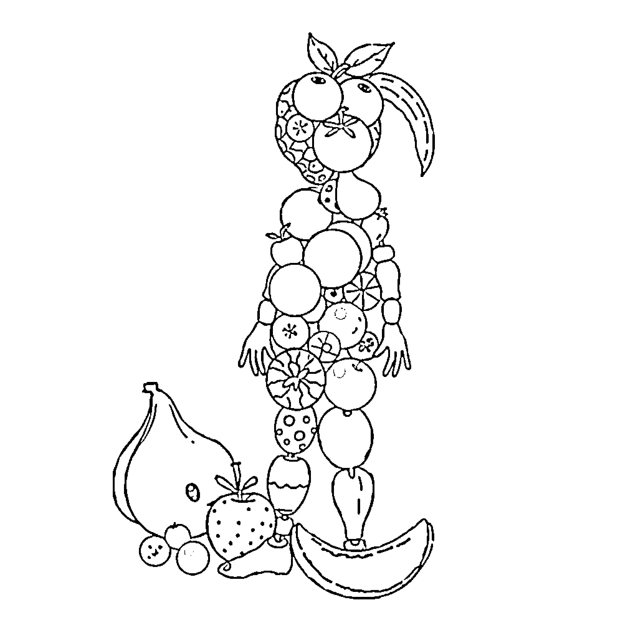 Fruit Shapes and Patterns Coloring Page (free black-and-white line drawing printable PDF for all, from beginners to advanced learners, including children, teens, adults, and seniors)