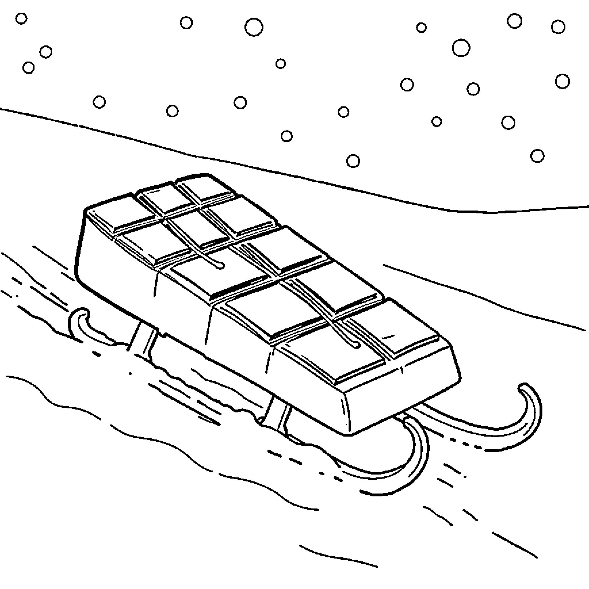 Toboggan sliding down snowy slope Coloring Page (free black-and-white line drawing printable PDF for all, from beginners to advanced learners, including children, teens, adults, and seniors)