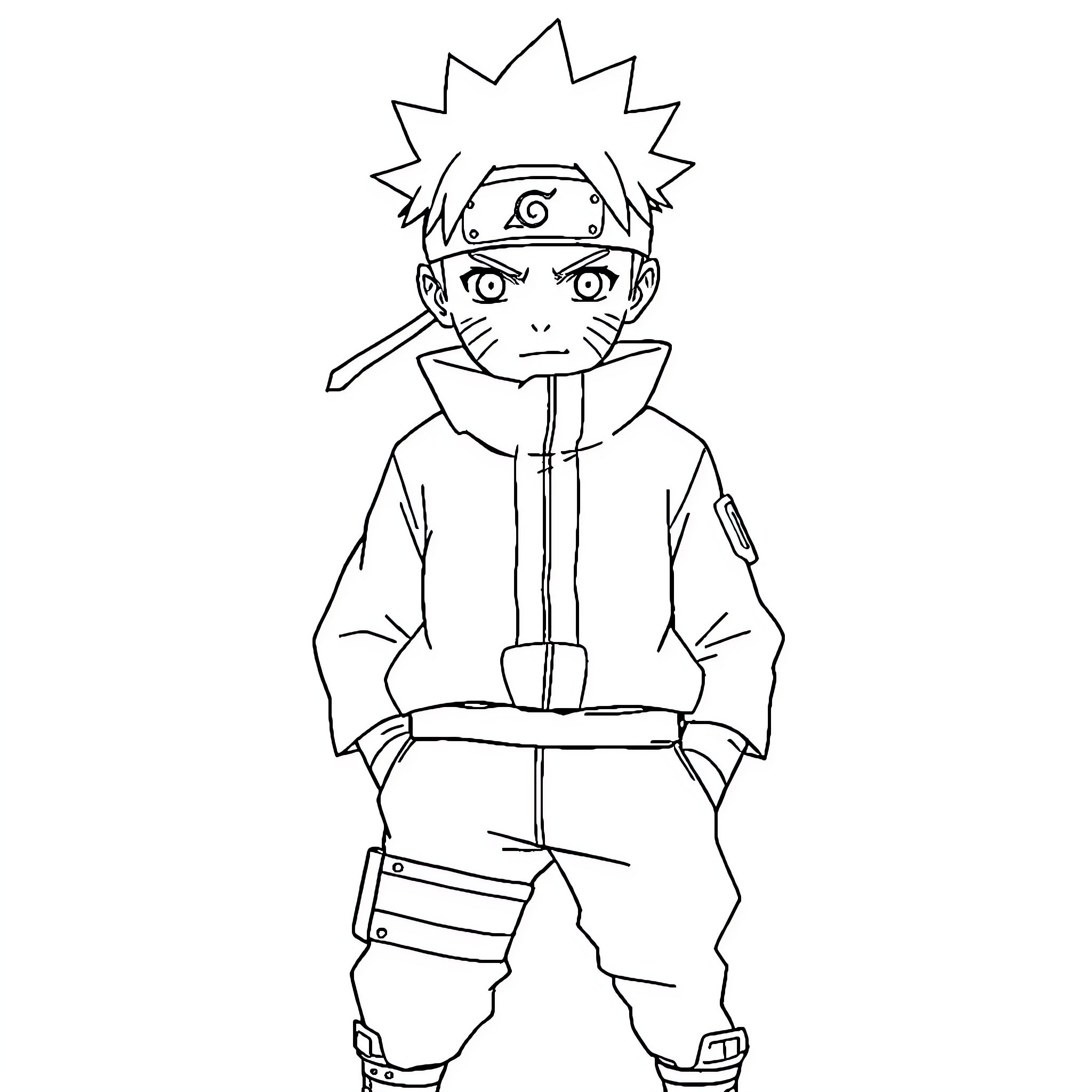 Naruto character in serious expression and outfit Coloring Page (free black-and-white line drawing printable PDF for all, from beginners to advanced learners, including children, teens, adults, and seniors)