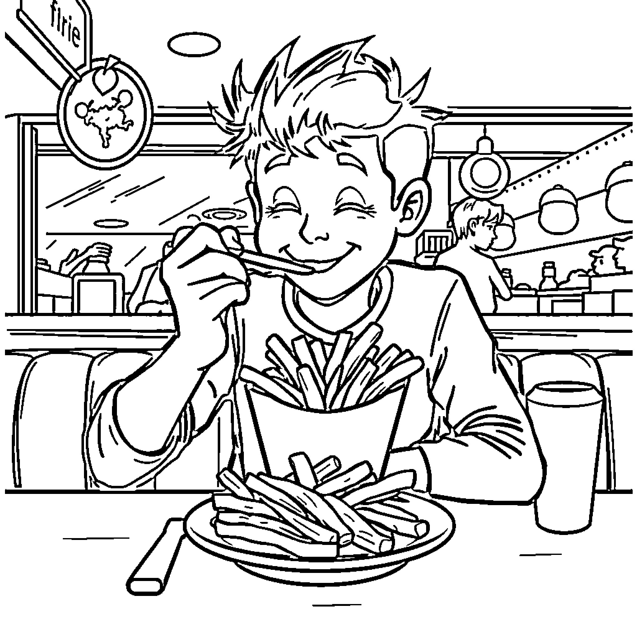 Cole Palmer enjoys a tasty meal at the diner Coloring Page (free black-and-white line drawing printable PDF for all, from beginners to advanced learners, including children, teens, adults, and seniors)