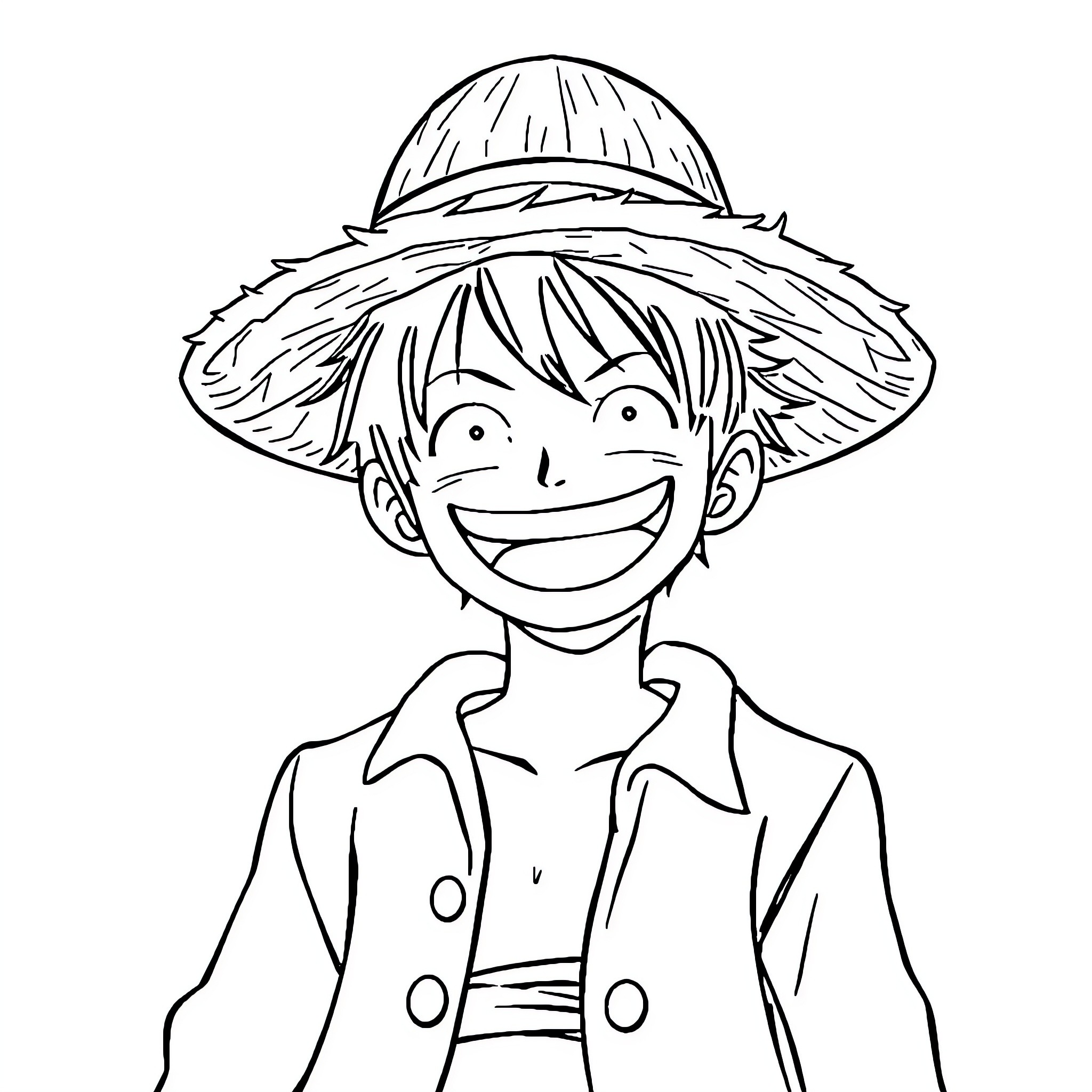 Luffy's Adventurous Escapade in the Straw Hat Coloring Page (free black-and-white line drawing printable PDF for all, from beginners to advanced learners, including children, teens, adults, and seniors)