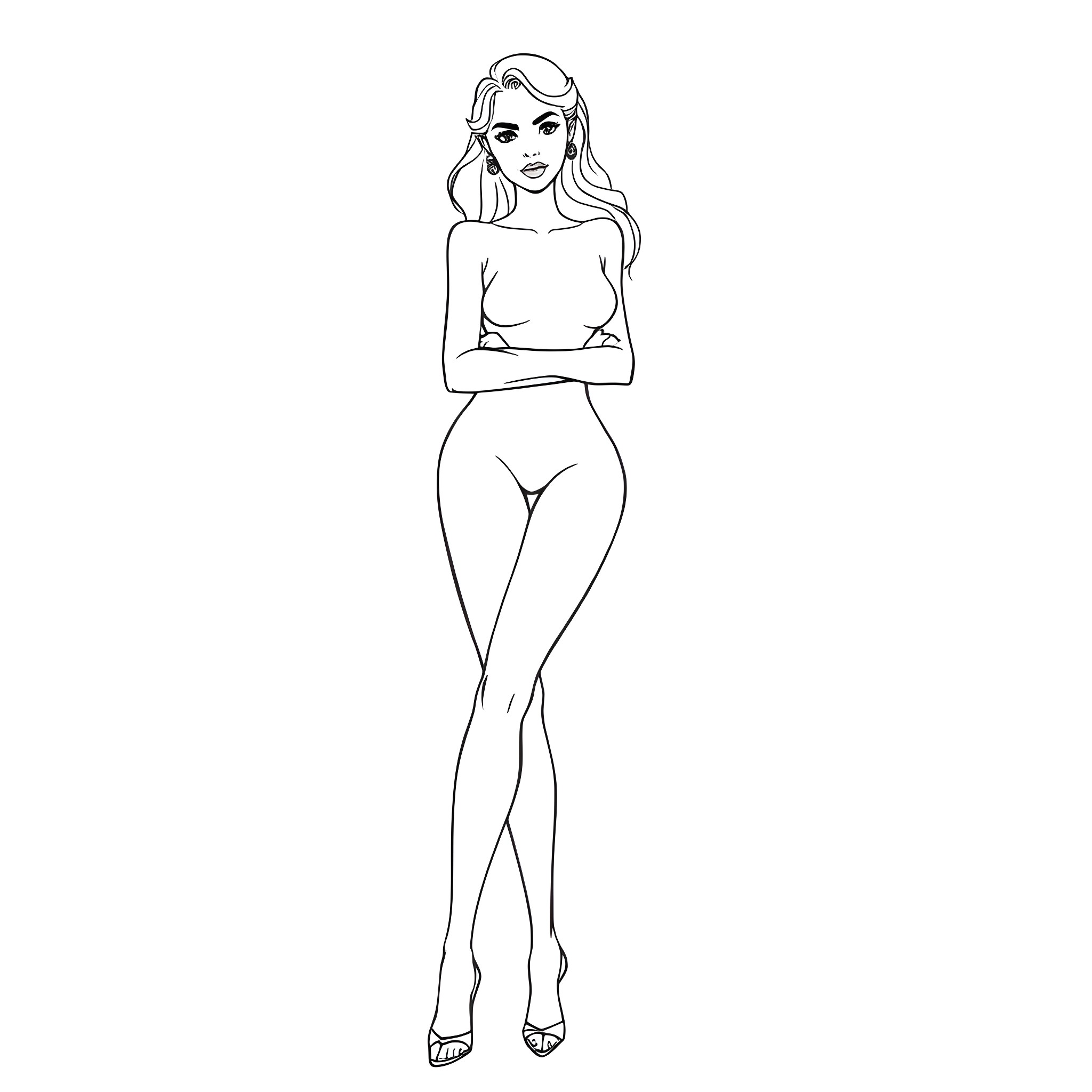 Woman in casual pose Coloring Page (free black-and-white line drawing printable PDF for all, from beginners to advanced learners, including children, teens, adults, and seniors)