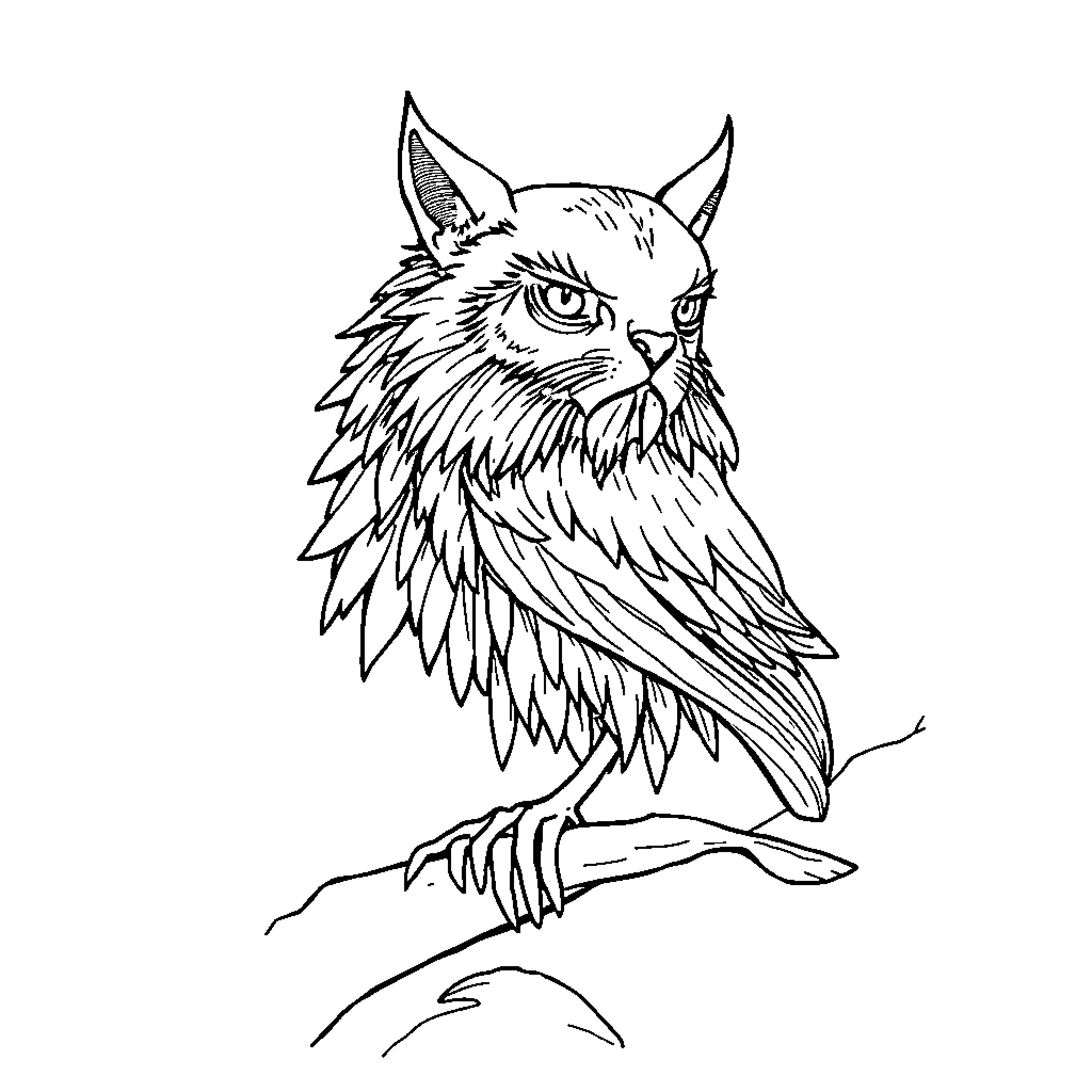 Landscape of a detailed feline creature Coloring Page (free black-and-white line drawing printable PDF for all, from beginners to advanced learners, including children, teens, adults, and seniors)