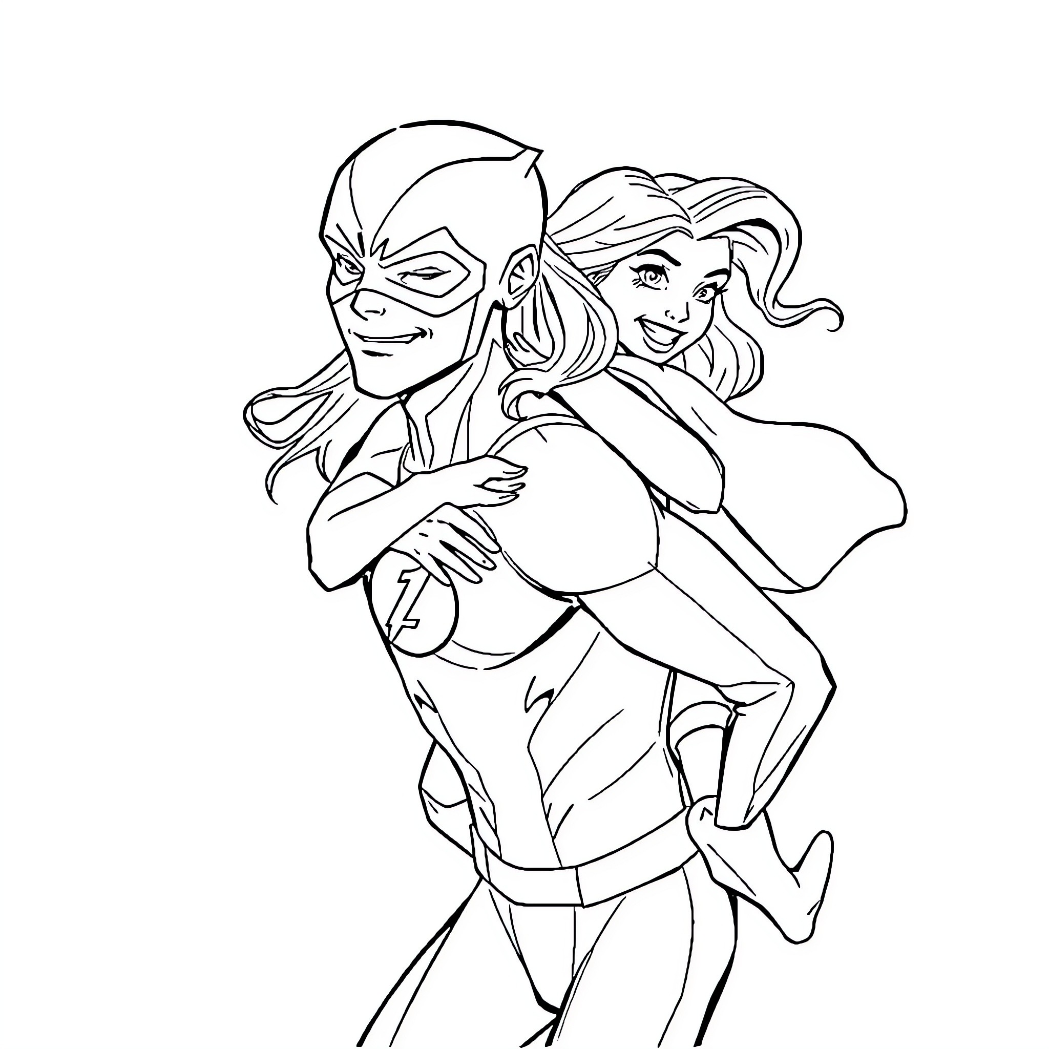 Flash Duo Embracing with Enthusiasm Coloring Page (free black-and-white line drawing printable PDF for all, from beginners to advanced learners, including children, teens, adults, and seniors)