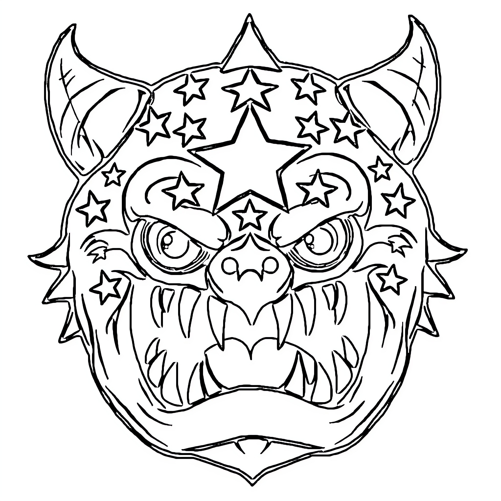 Monster with Spiky Horns and Glaring Eyes Coloring Page (free black-and-white line drawing printable PDF for all, from beginners to advanced learners, including children, teens, adults, and seniors)