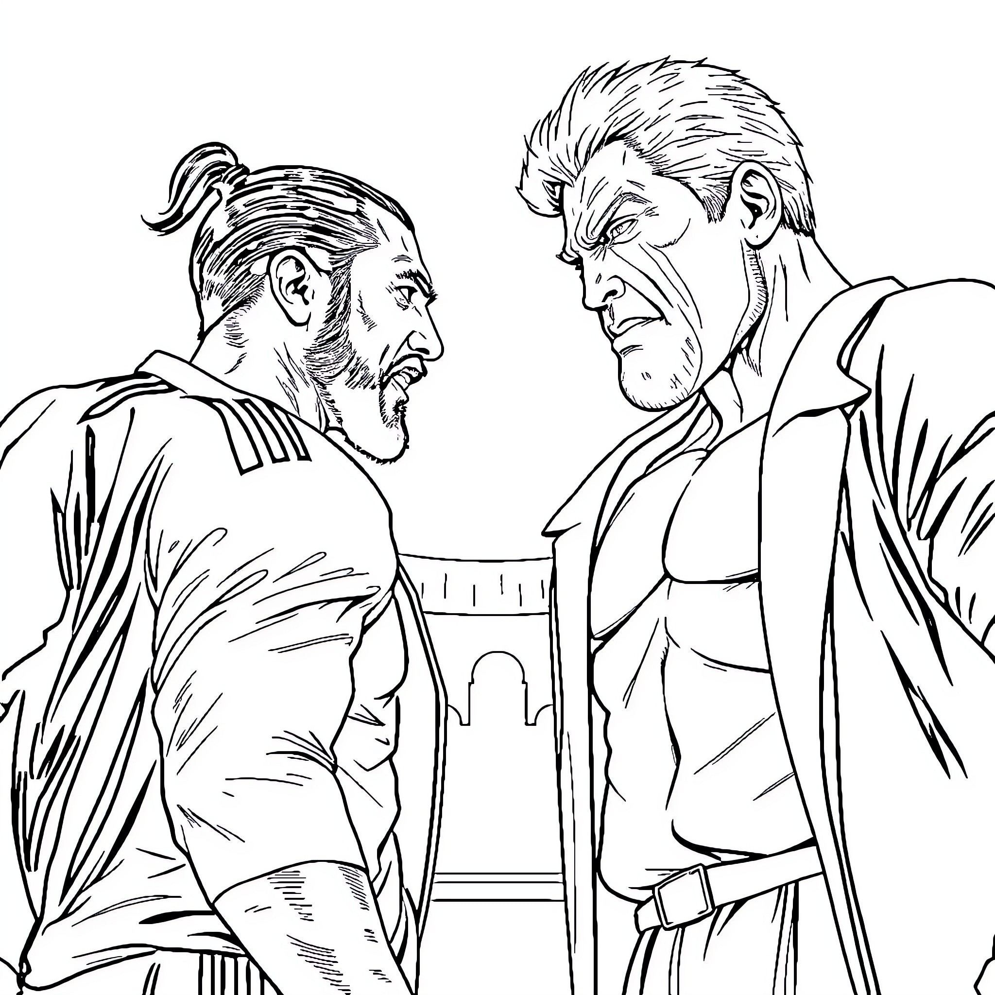Zlatan Ibrahimovic in Heated Discussion with Teammate Coloring Page (free black-and-white line drawing printable PDF for all, from beginners to advanced learners, including children, teens, adults, and seniors)