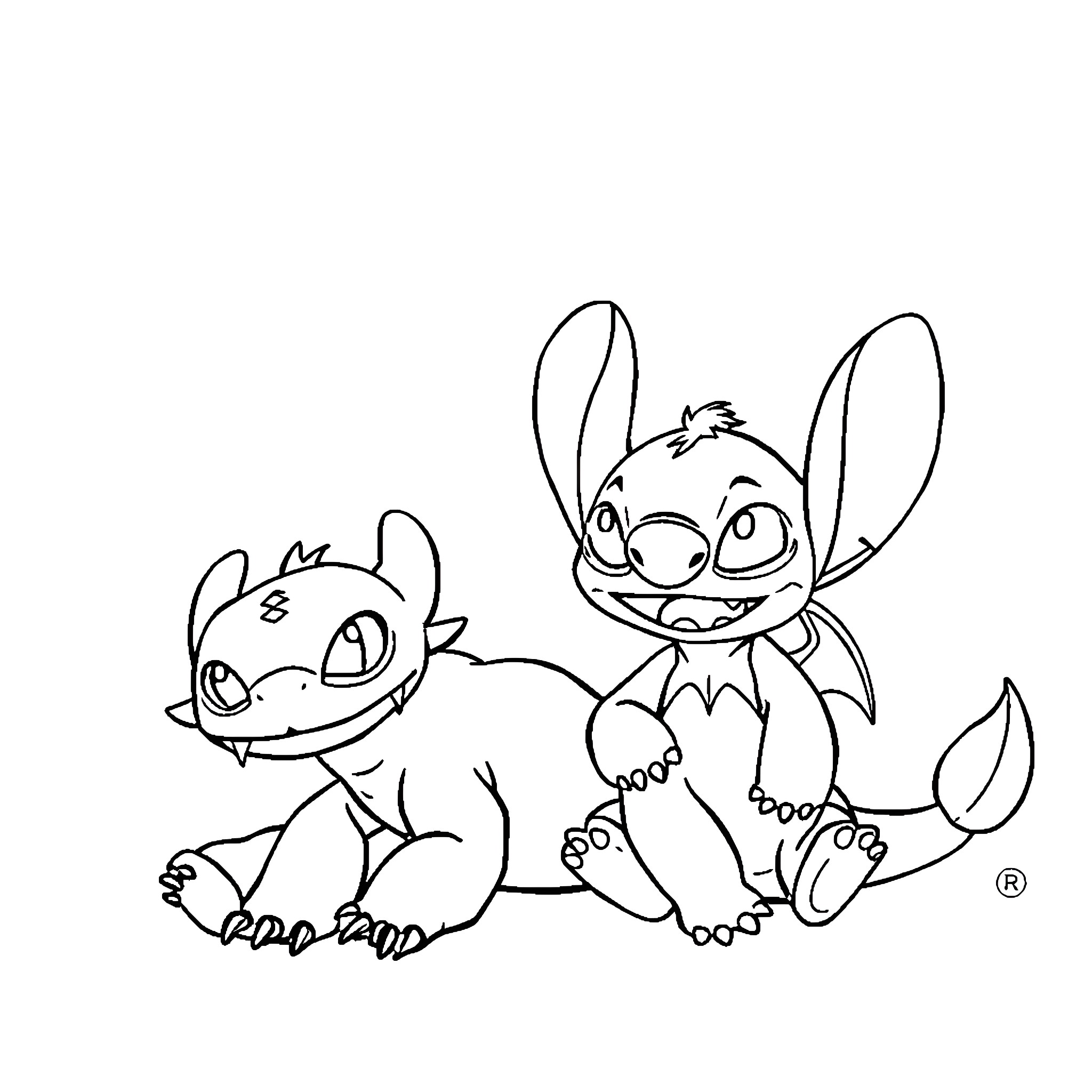 Toothless characters playfully exploring together Coloring Page (free black-and-white line drawing printable PDF for all, from beginners to advanced learners, including children, teens, adults, and seniors)