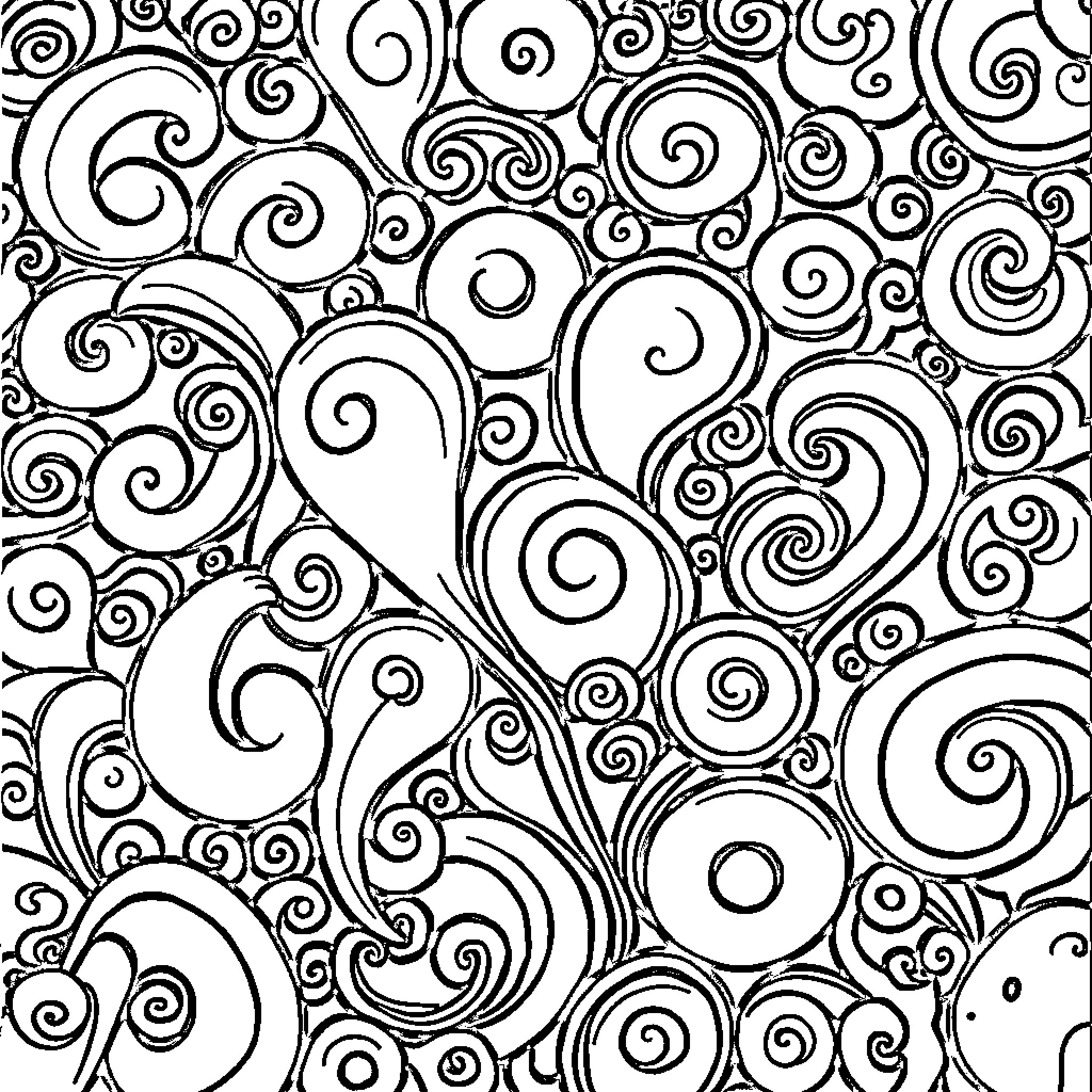 Abstract Design of Swirling Patterns Coloring Page (free black-and-white line drawing printable PDF for all, from beginners to advanced learners, including children, teens, adults, and seniors)