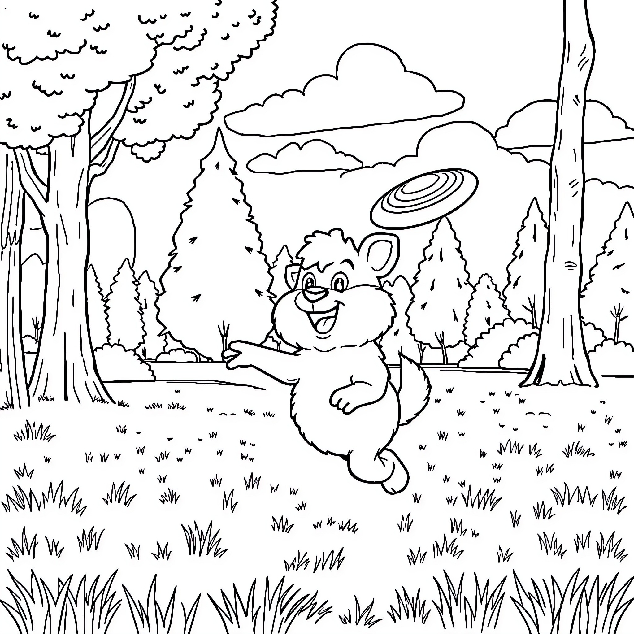 Yeeps Playful Creature Frolicking in Enchanted Forest Coloring Page (free black-and-white line drawing printable PDF for all, from beginners to advanced learners, including children, teens, adults, and seniors)