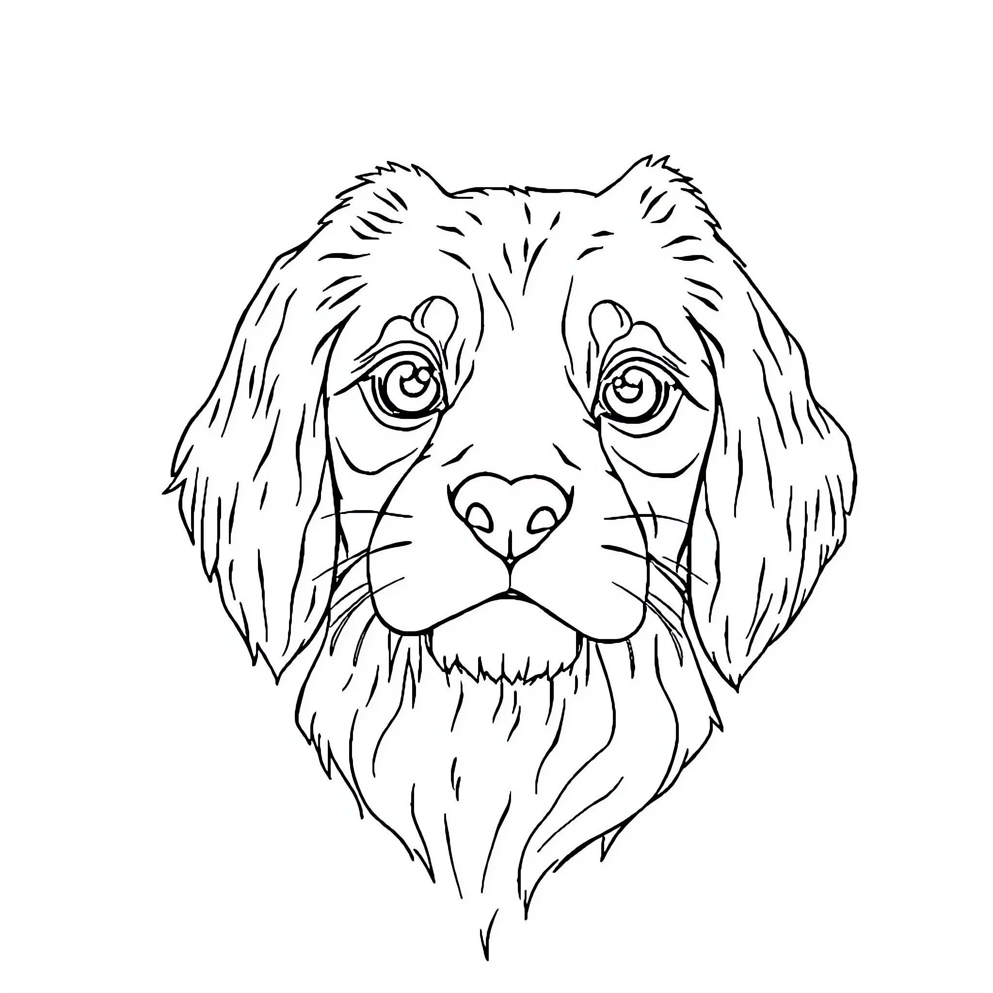 Drawing of a furry dog face with expressive eyes Coloring Page (free black-and-white line drawing printable PDF for all, from beginners to advanced learners, including children, teens, adults, and seniors)