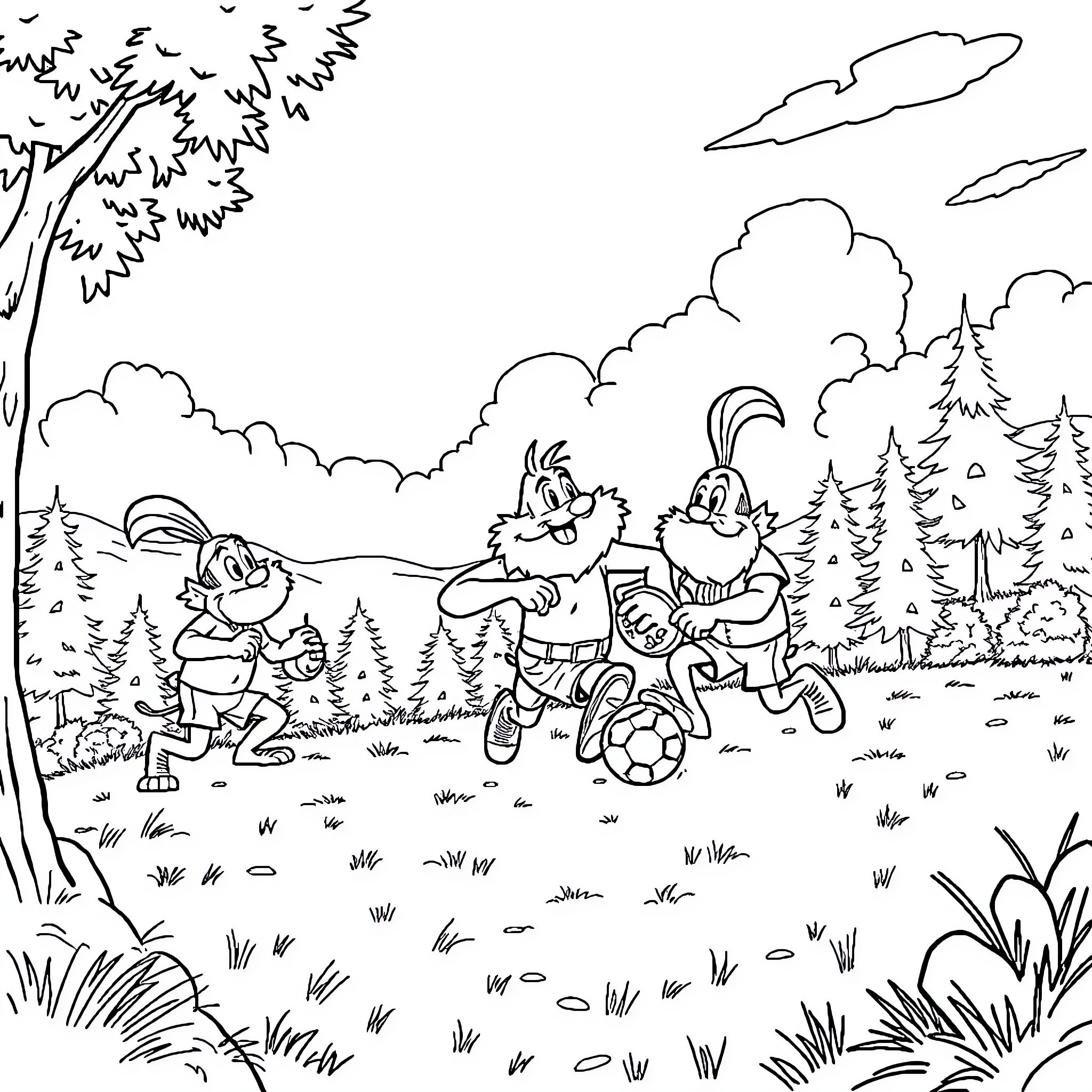 Asterix and Friends Enjoying Outdoor Adventure Coloring Page (free black-and-white line drawing printable PDF for all, from beginners to advanced learners, including children, teens, adults, and seniors)