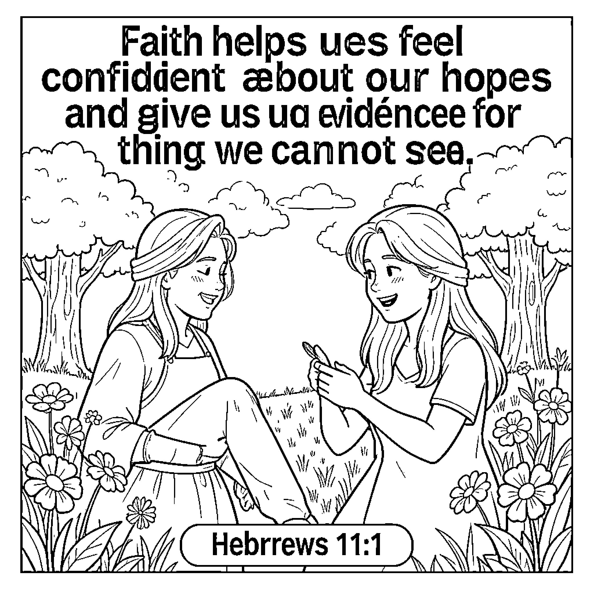 Faith helps us feel confident about our hopes Coloring Page (free black-and-white line drawing printable PDF for all, from beginners to advanced learners, including children, teens, adults, and seniors)