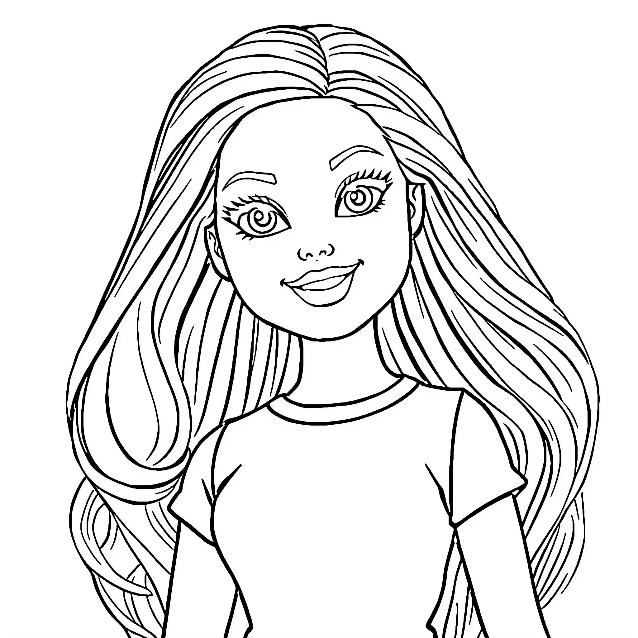 Brabie posing with long flowing hair Coloring Page (free black-and-white line drawing printable PDF for all, from beginners to advanced learners, including children, teens, adults, and seniors)