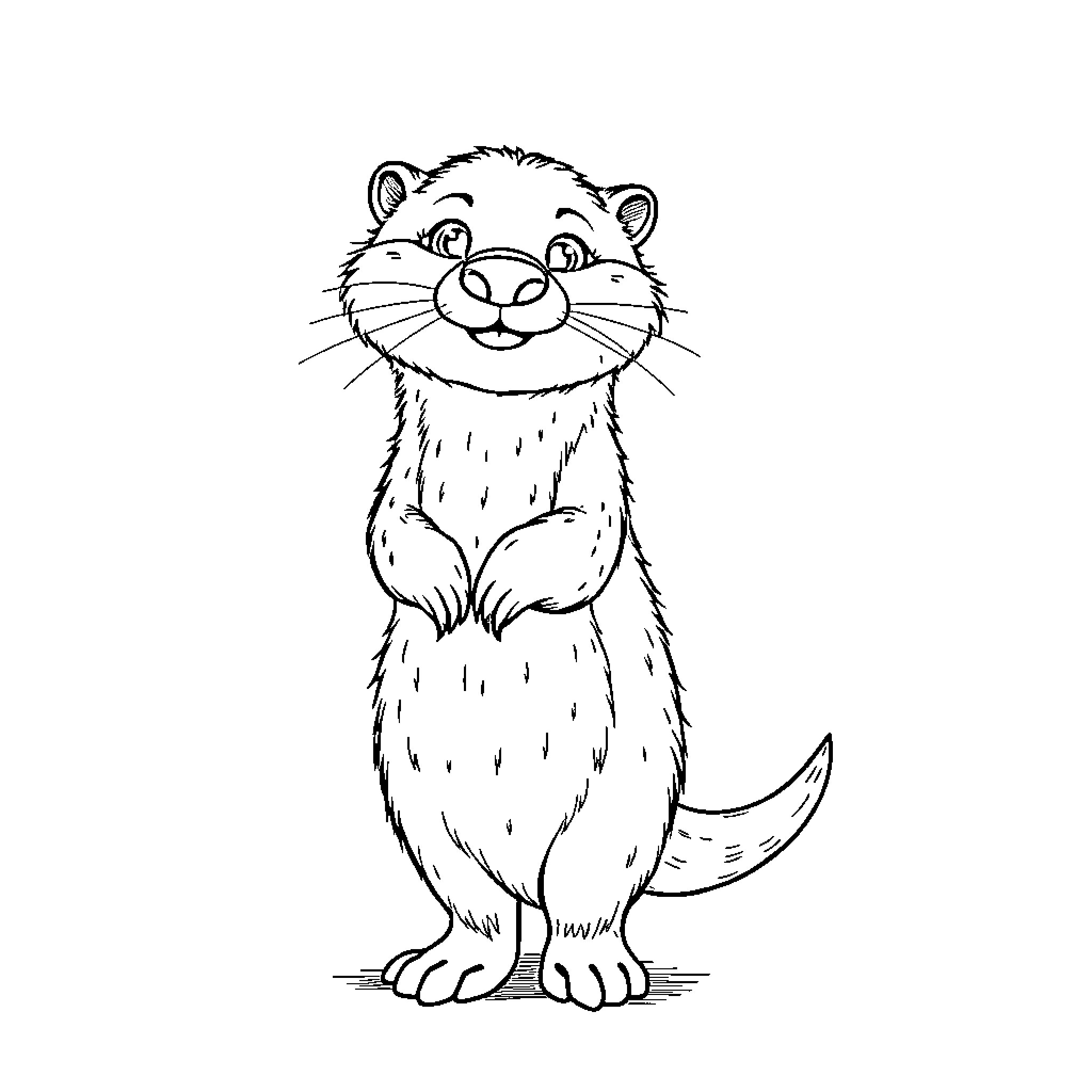 Otter with a cheerful expression Coloring Page (free black-and-white line drawing printable PDF for all, from beginners to advanced learners, including children, teens, adults, and seniors)