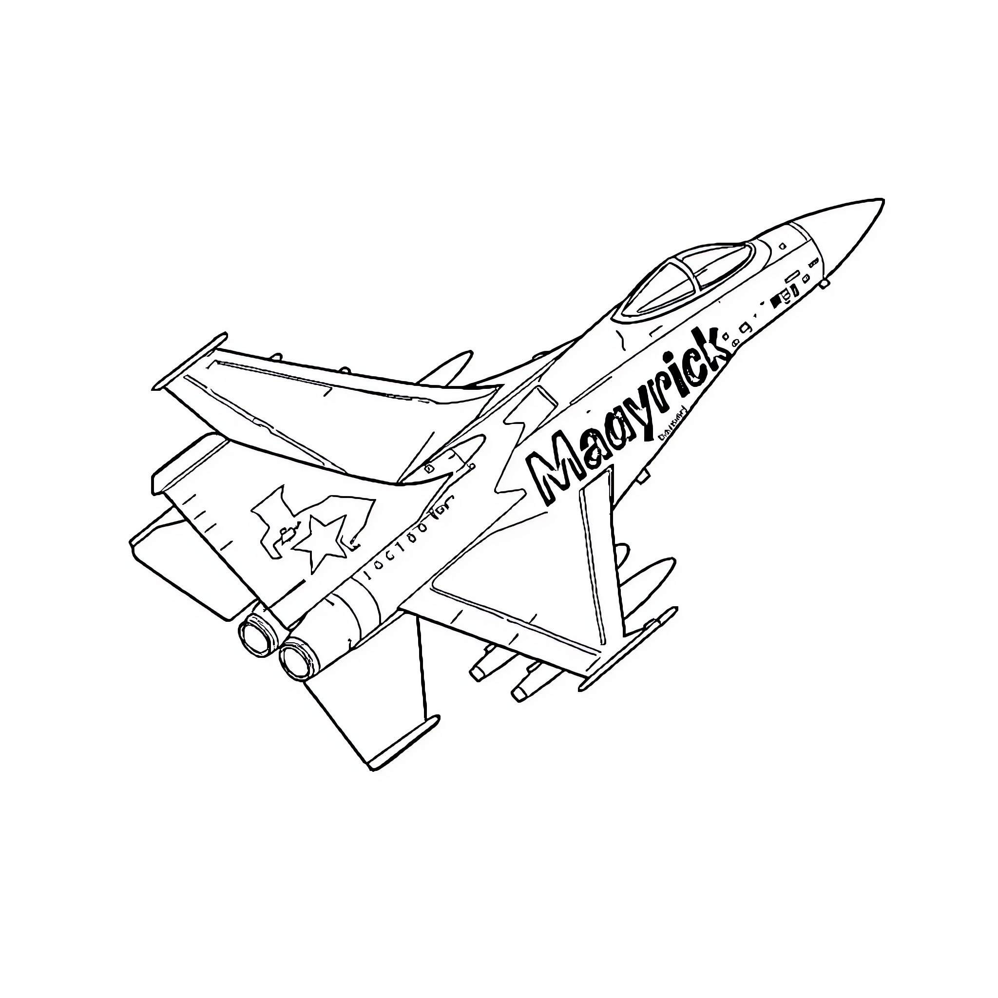 Fighter Jet in Action with Distinct Markings Coloring Page (free black-and-white line drawing printable PDF for all, from beginners to advanced learners, including children, teens, adults, and seniors)
