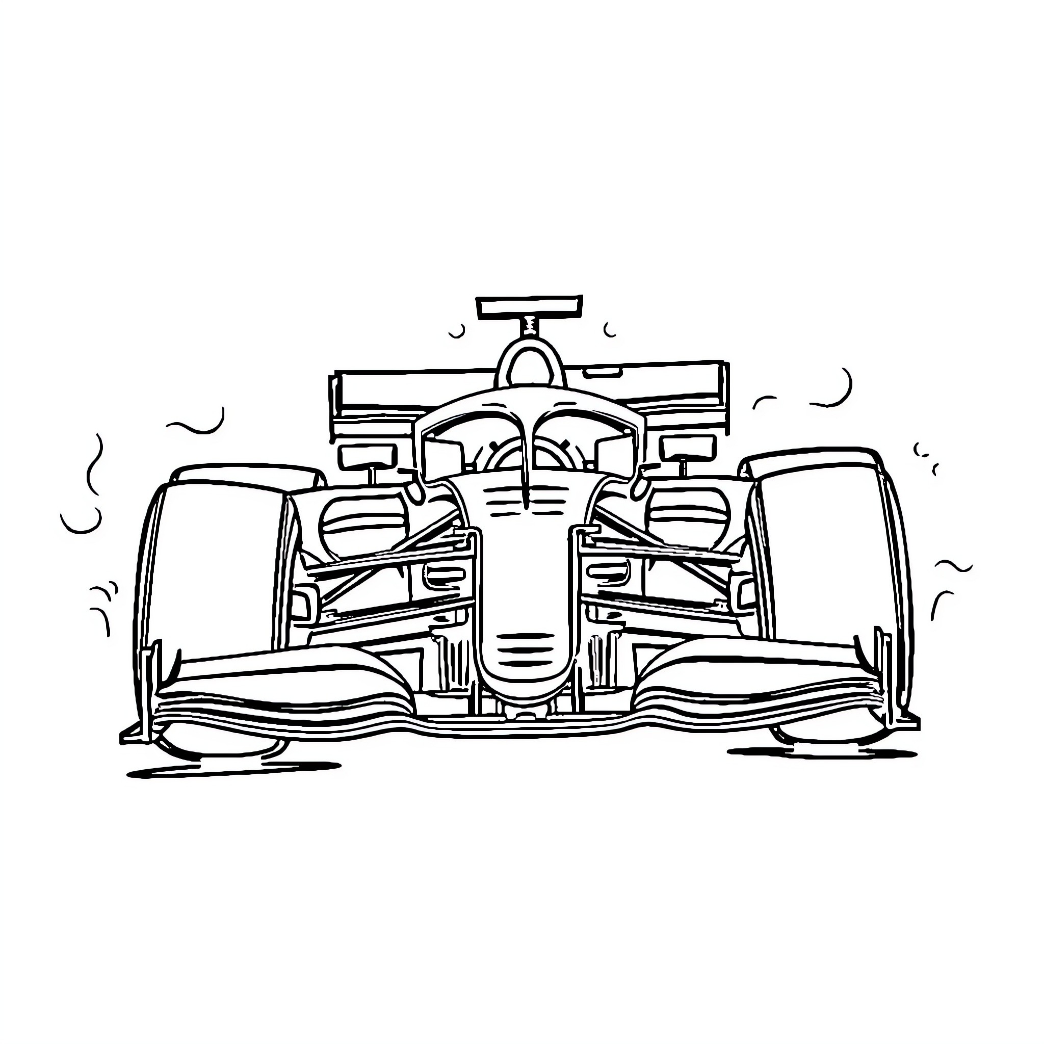 Racing Team Logo with High-Speed Formula Car Coloring Page (free black-and-white line drawing printable PDF for all, from beginners to advanced learners, including children, teens, adults, and seniors)