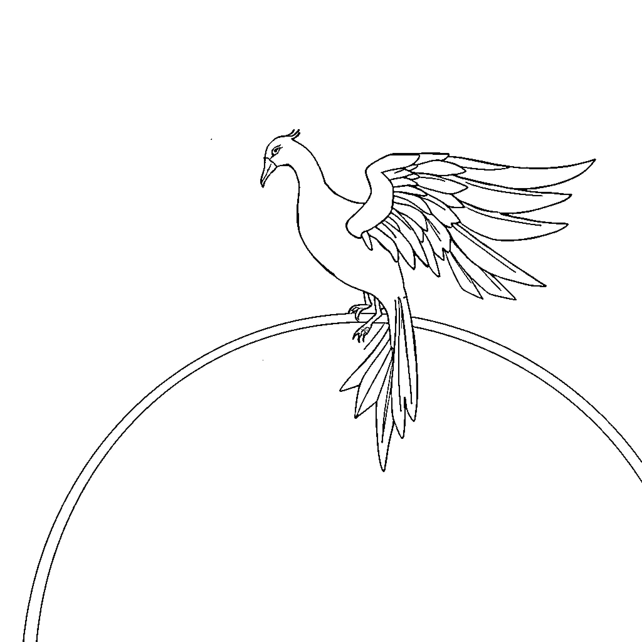Mermaid Phoenix Bird Soaring Above Coloring Page (free black-and-white line drawing printable PDF for all, from beginners to advanced learners, including children, teens, adults, and seniors)