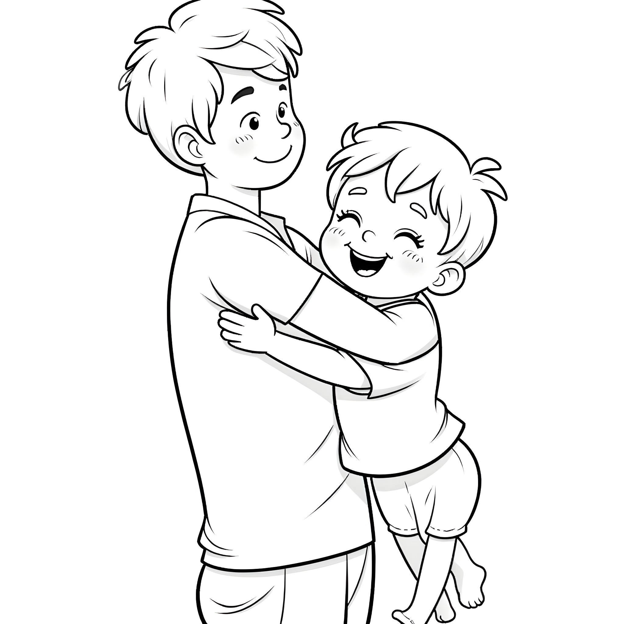 Baby brothers hugging happily Coloring Page (free black-and-white line drawing printable PDF for all, from beginners to advanced learners, including children, teens, adults, and seniors)