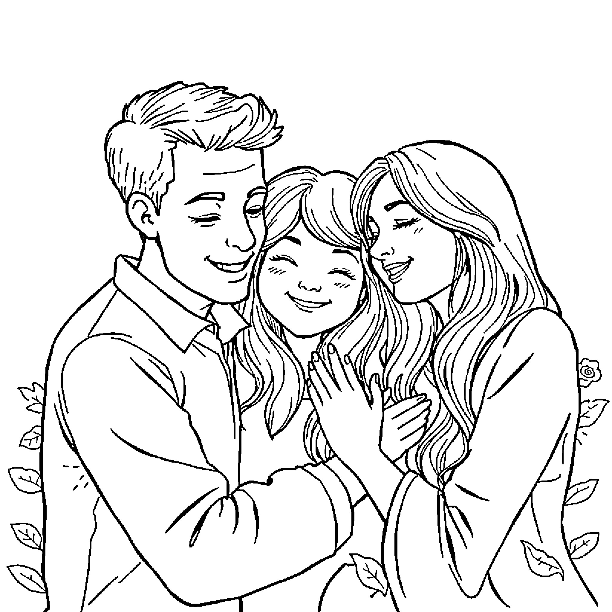 Bear family enjoying a tender moment Coloring Page (free black-and-white line drawing printable PDF for all, from beginners to advanced learners, including children, teens, adults, and seniors)